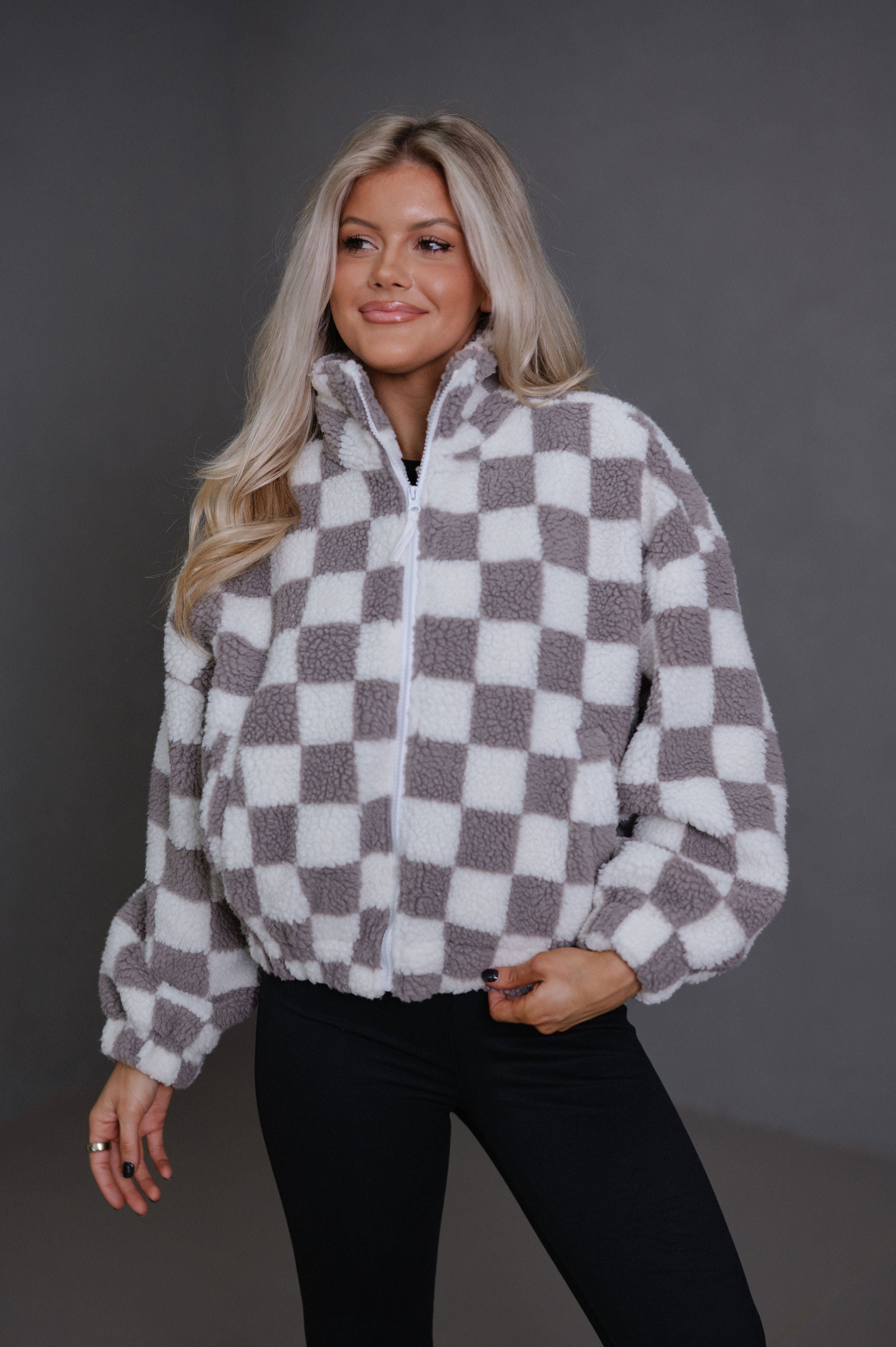 Alayna Checkered Jacket-Grey