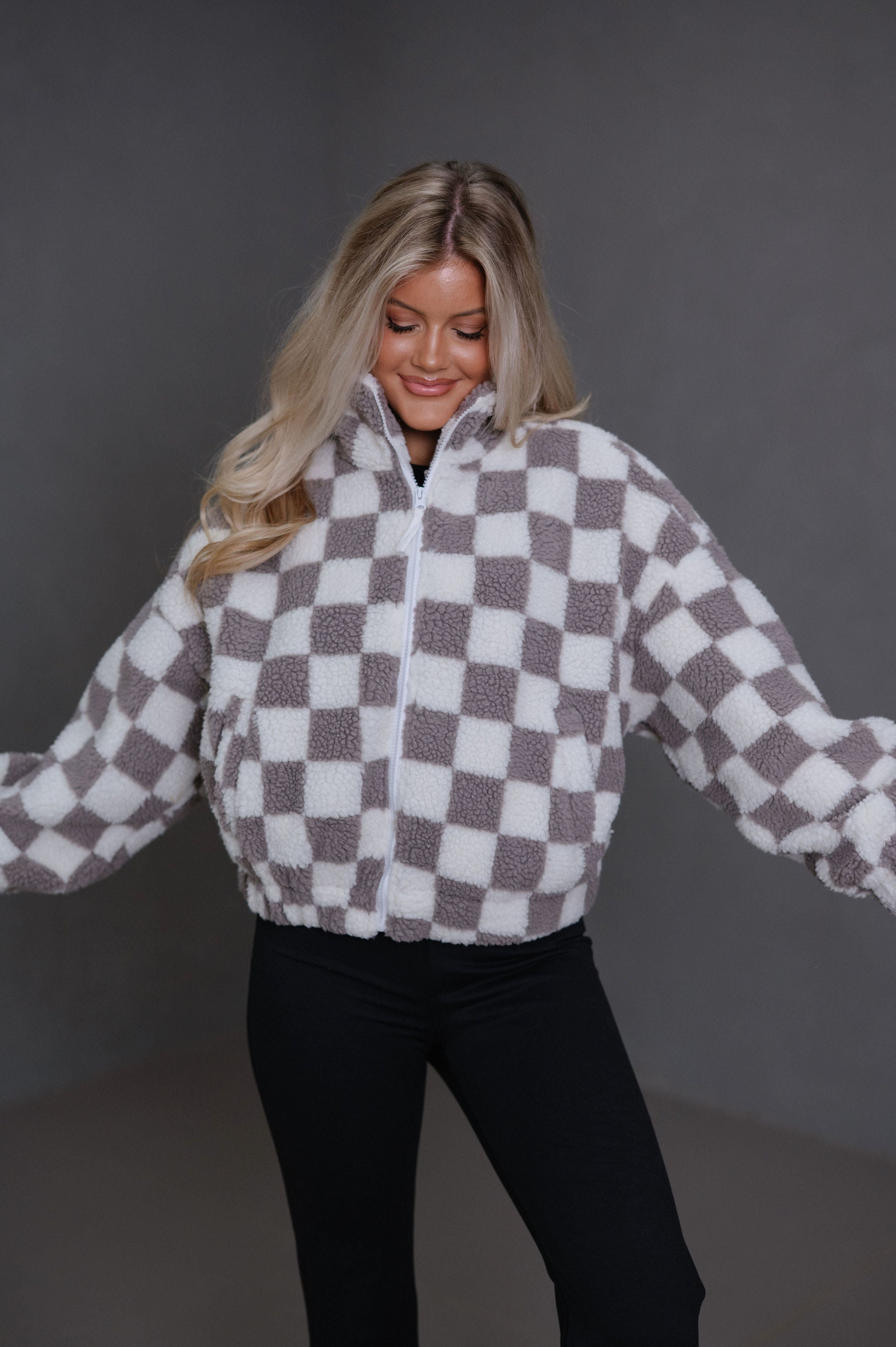 Alayna Checkered Jacket-Grey
