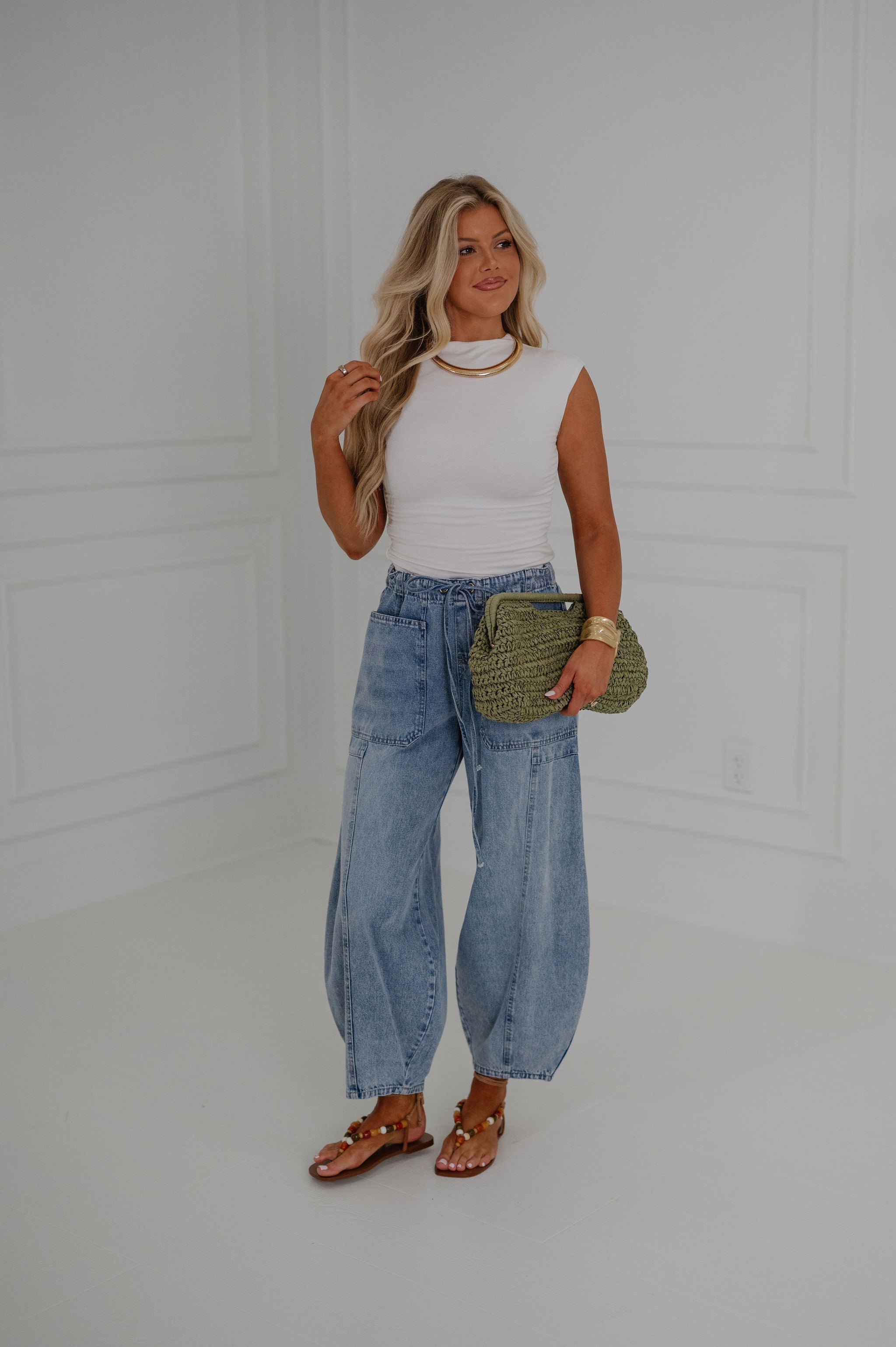 Side Ruched Mock Neck Top-Off White