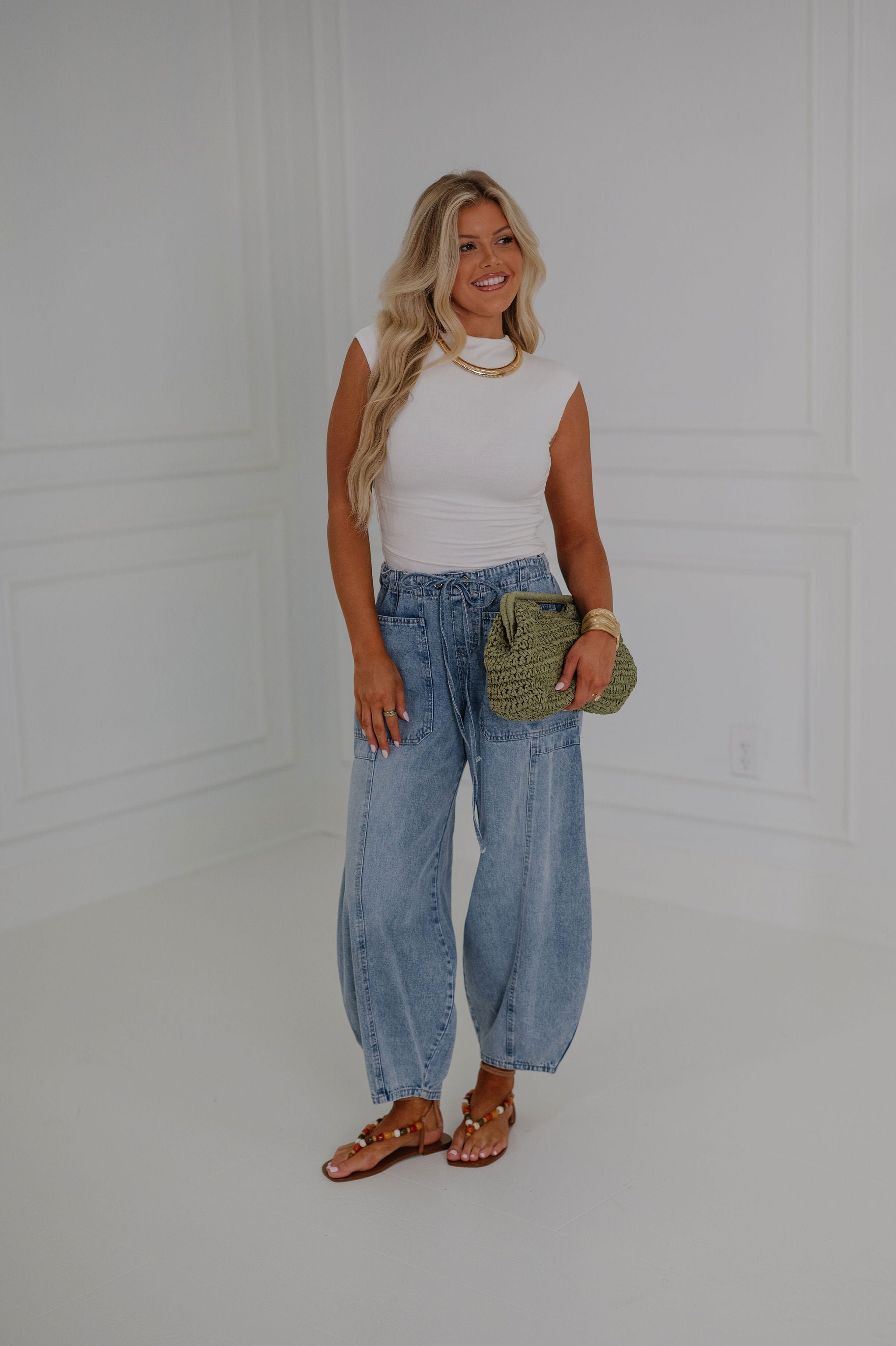 Side Ruched Mock Neck Top-Off White