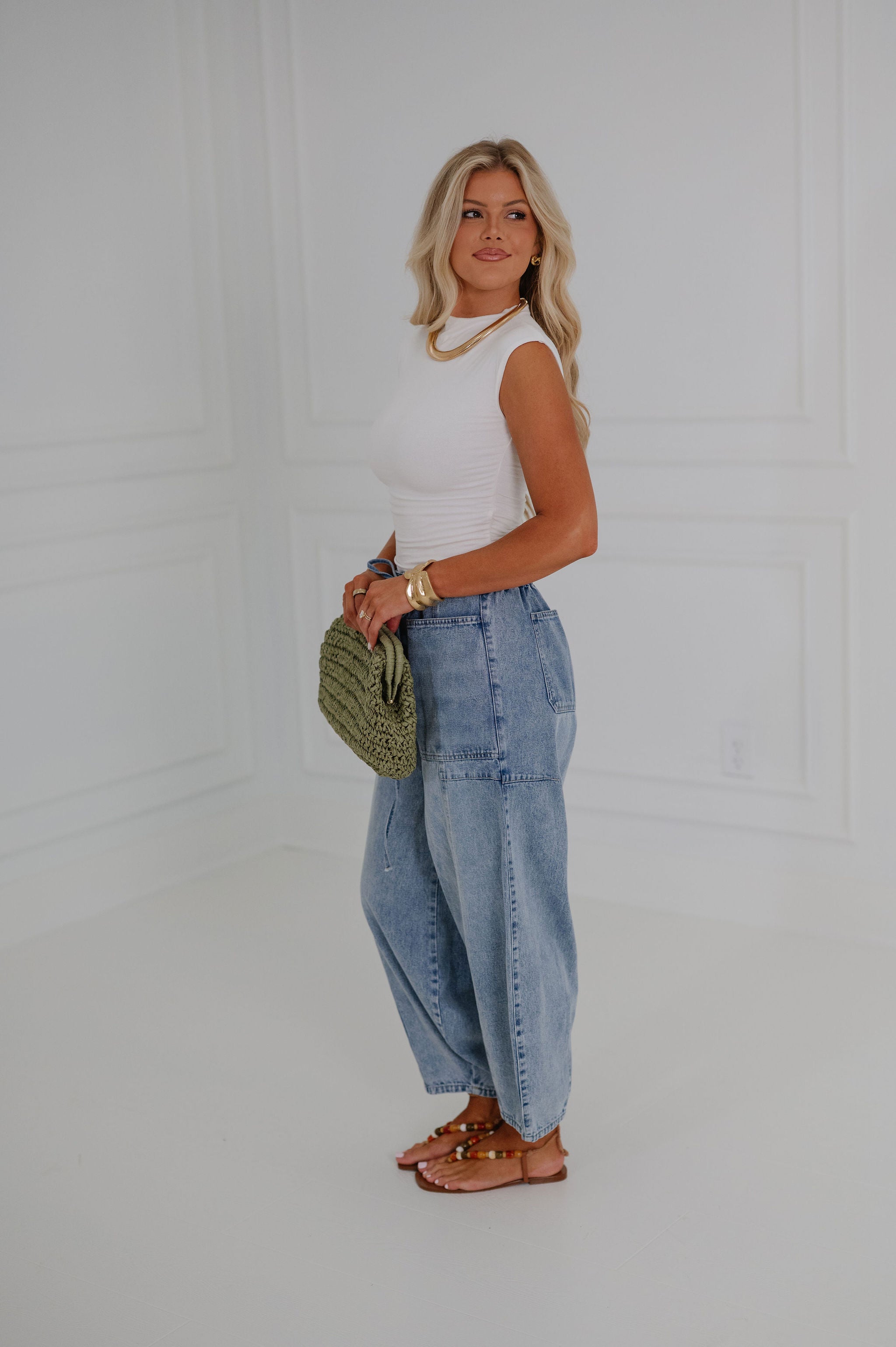 Side Ruched Mock Neck Top-Off White