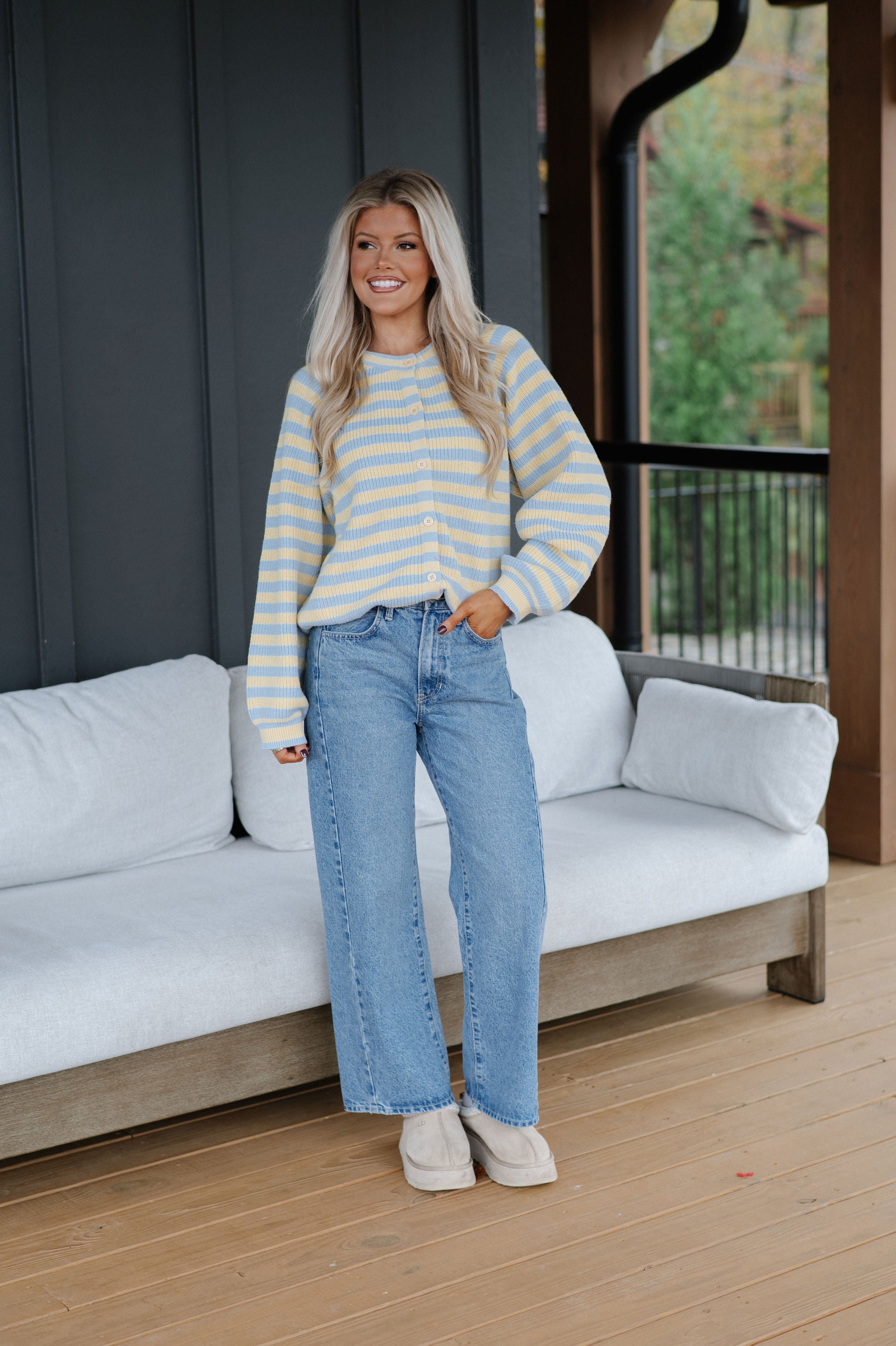 Lily Stripe Cardigan-Blue/Butter