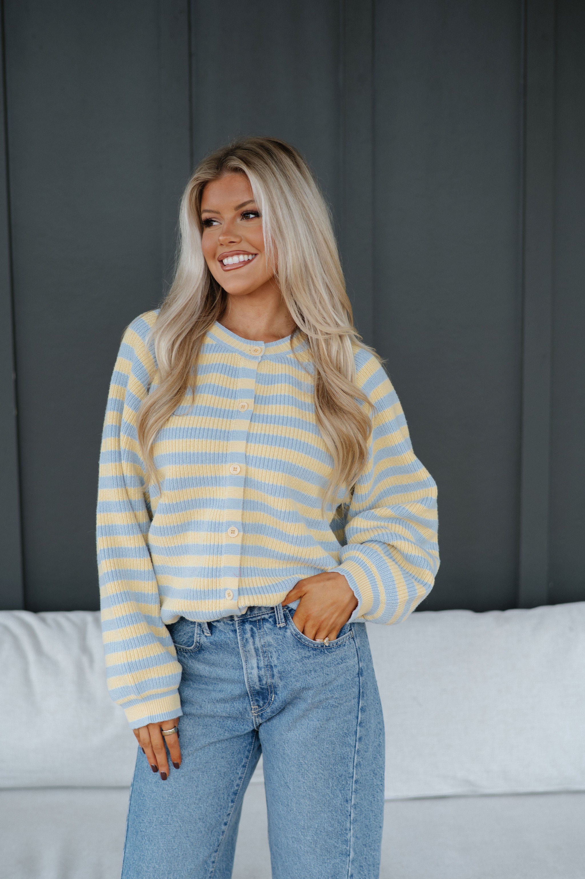 Lily Stripe Cardigan-Blue/Butter