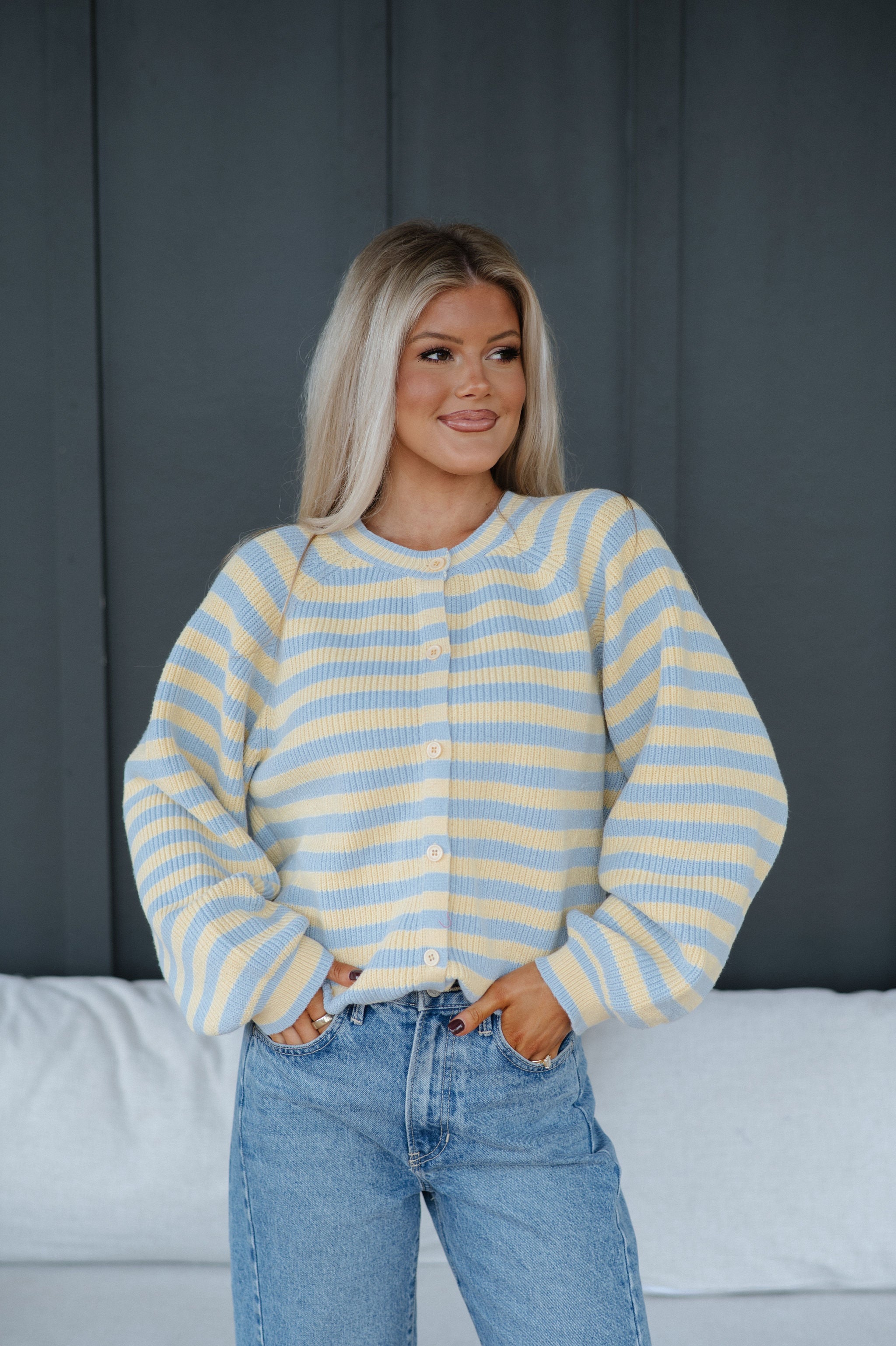 Lily Stripe Cardigan-Blue/Butter