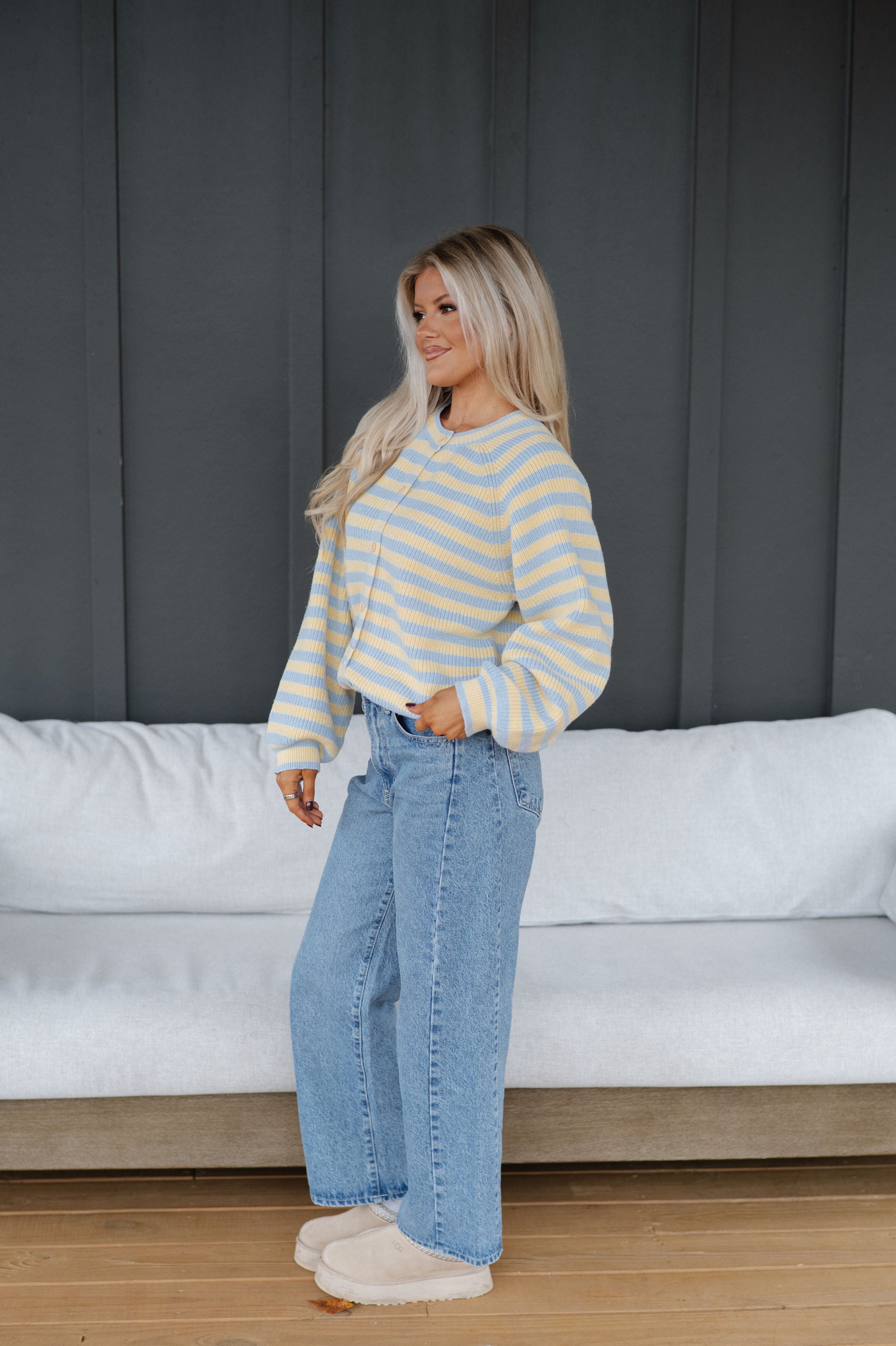 Lily Stripe Cardigan-Blue/Butter