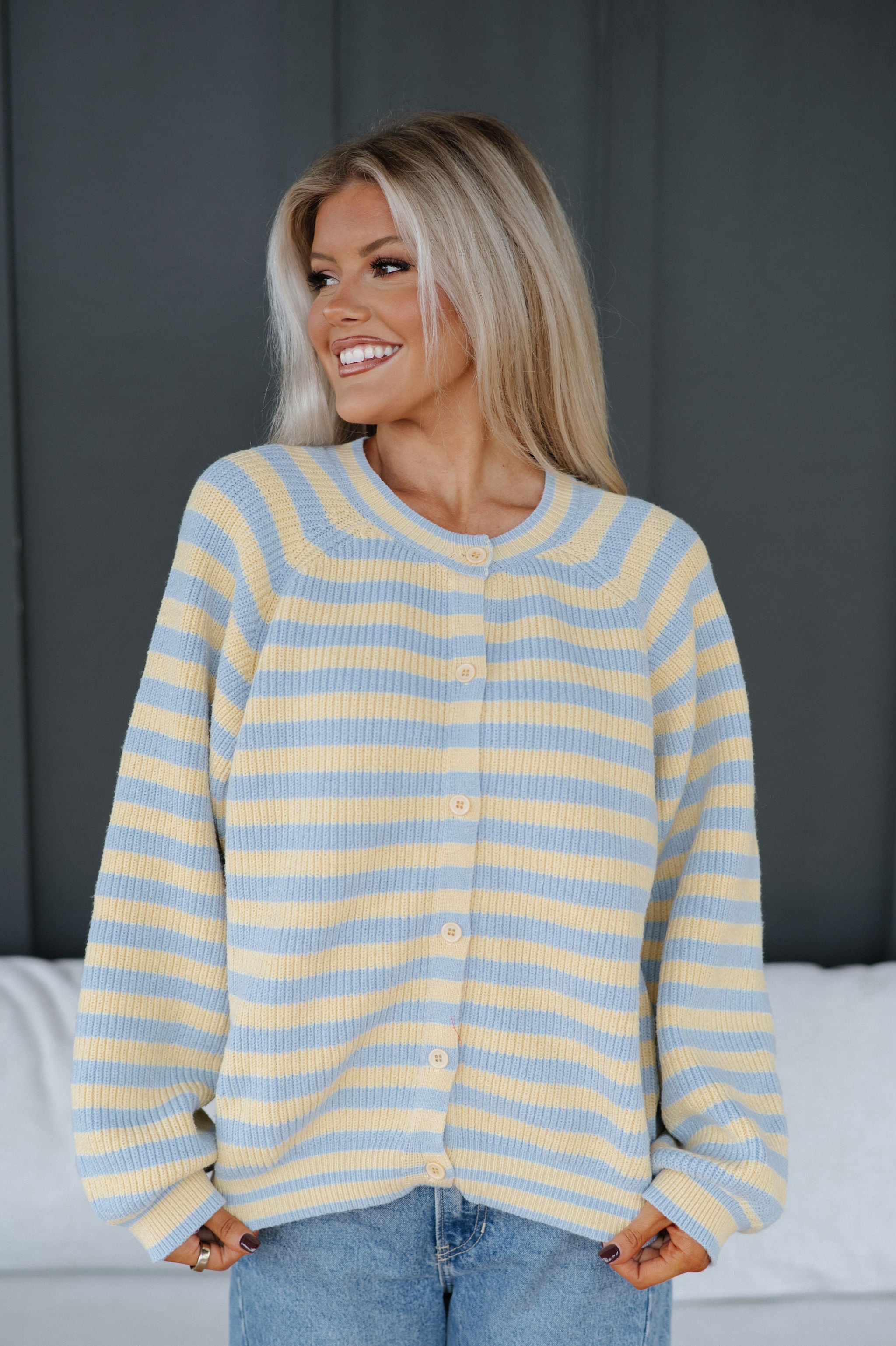 Lily Stripe Cardigan-Blue/Butter