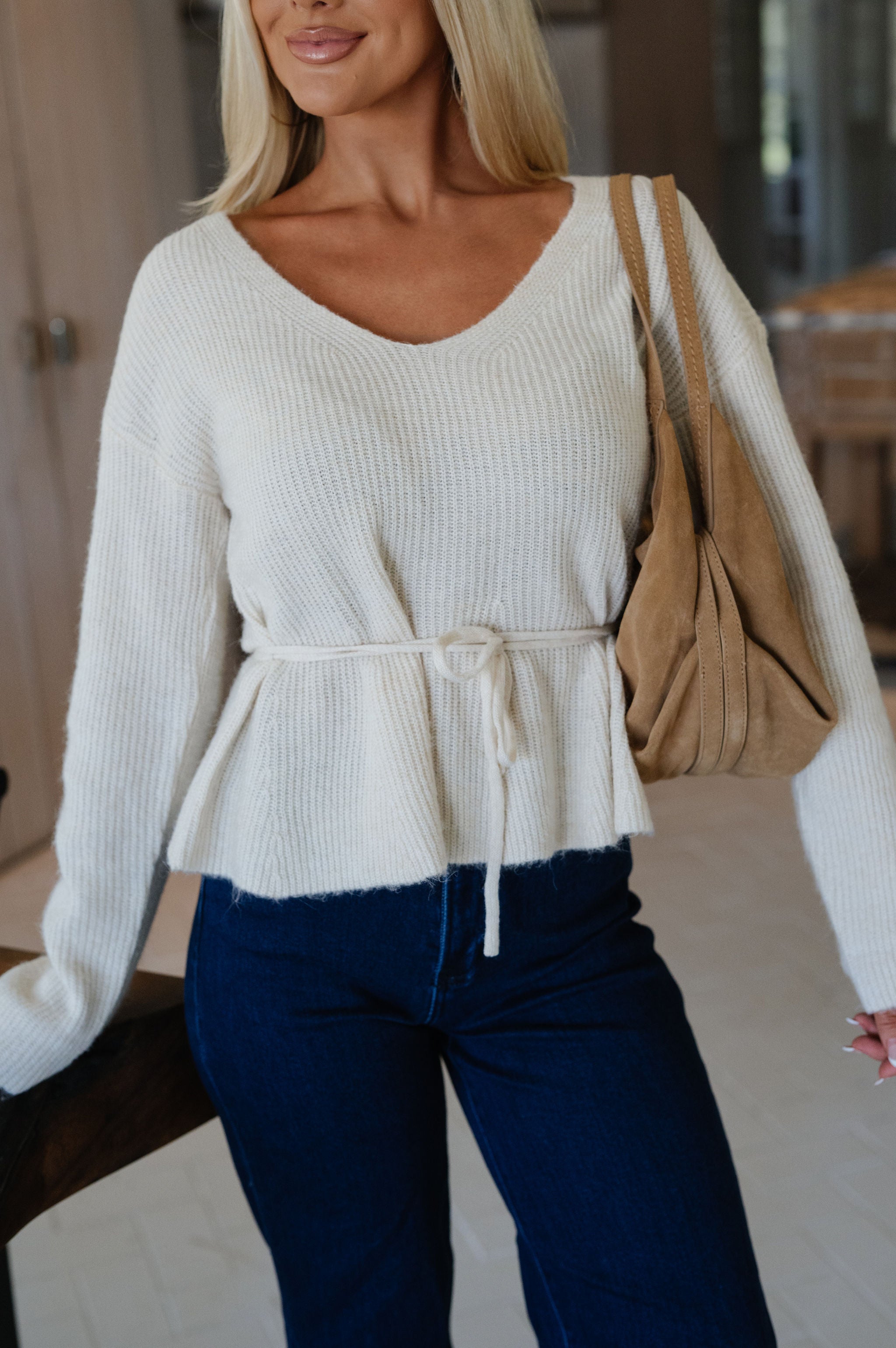 Peplum Sweater Top-Cream
