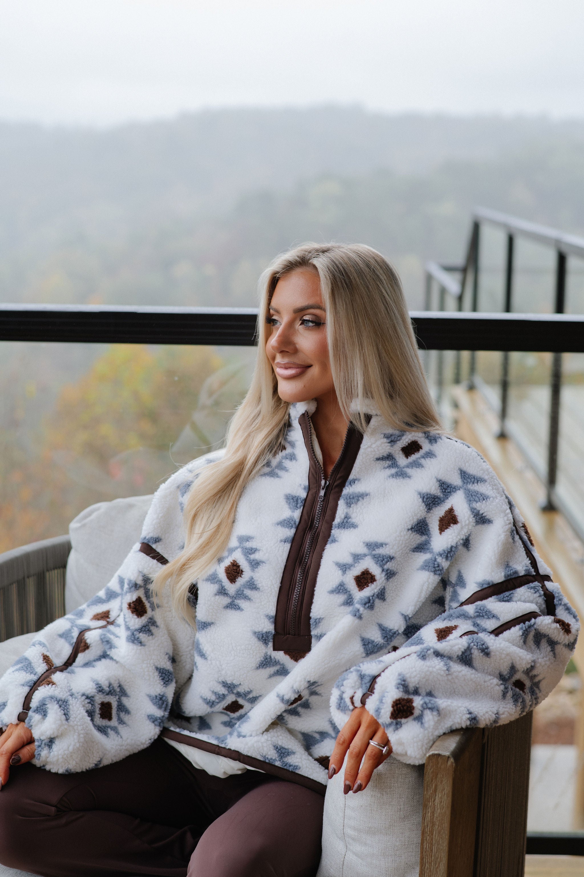 Geometric Sherpa Pullover-Cream