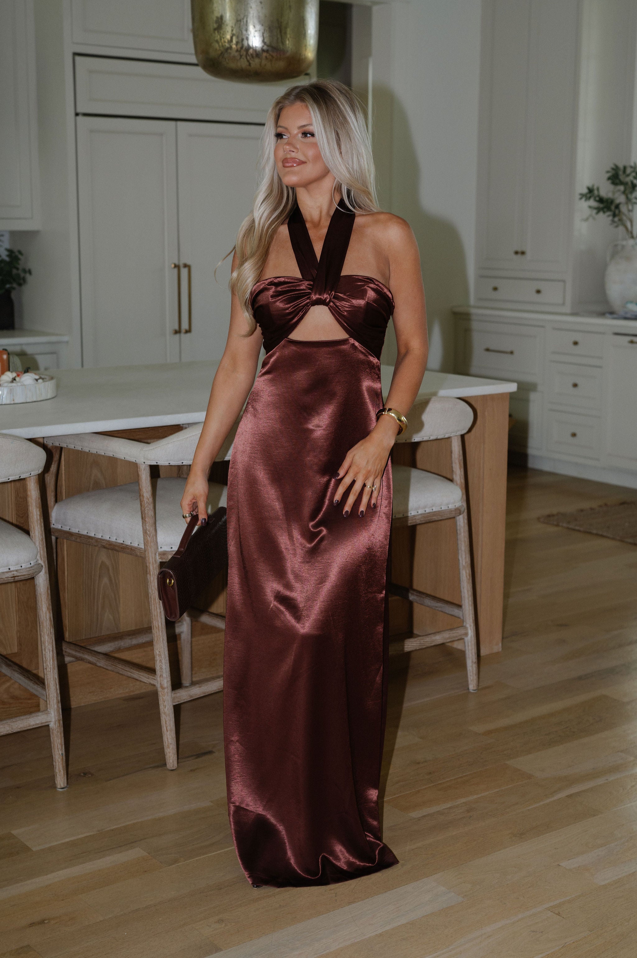 Twist Front Halter Dress- Dark Copper