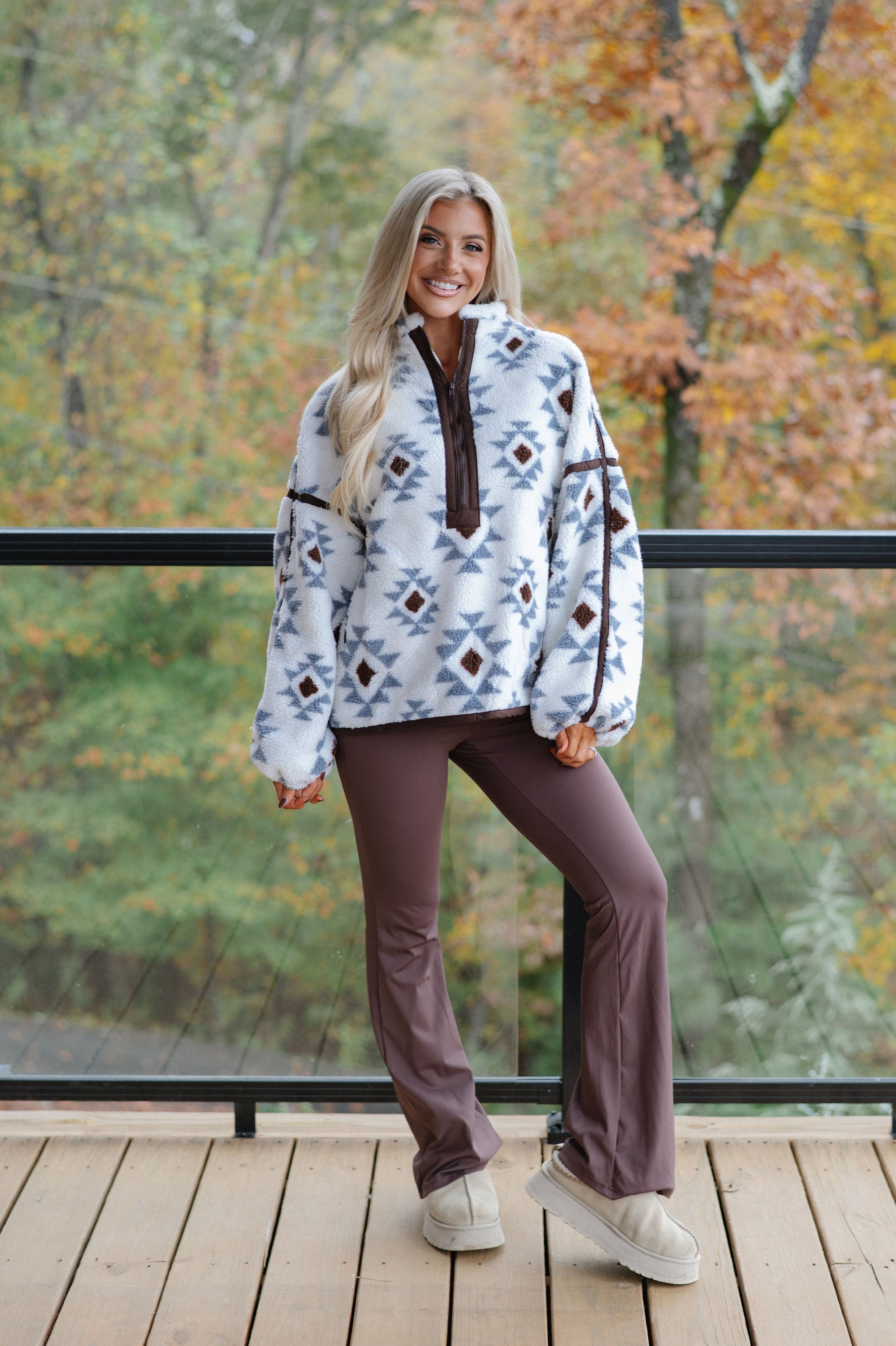 Geometric Sherpa Pullover-Cream