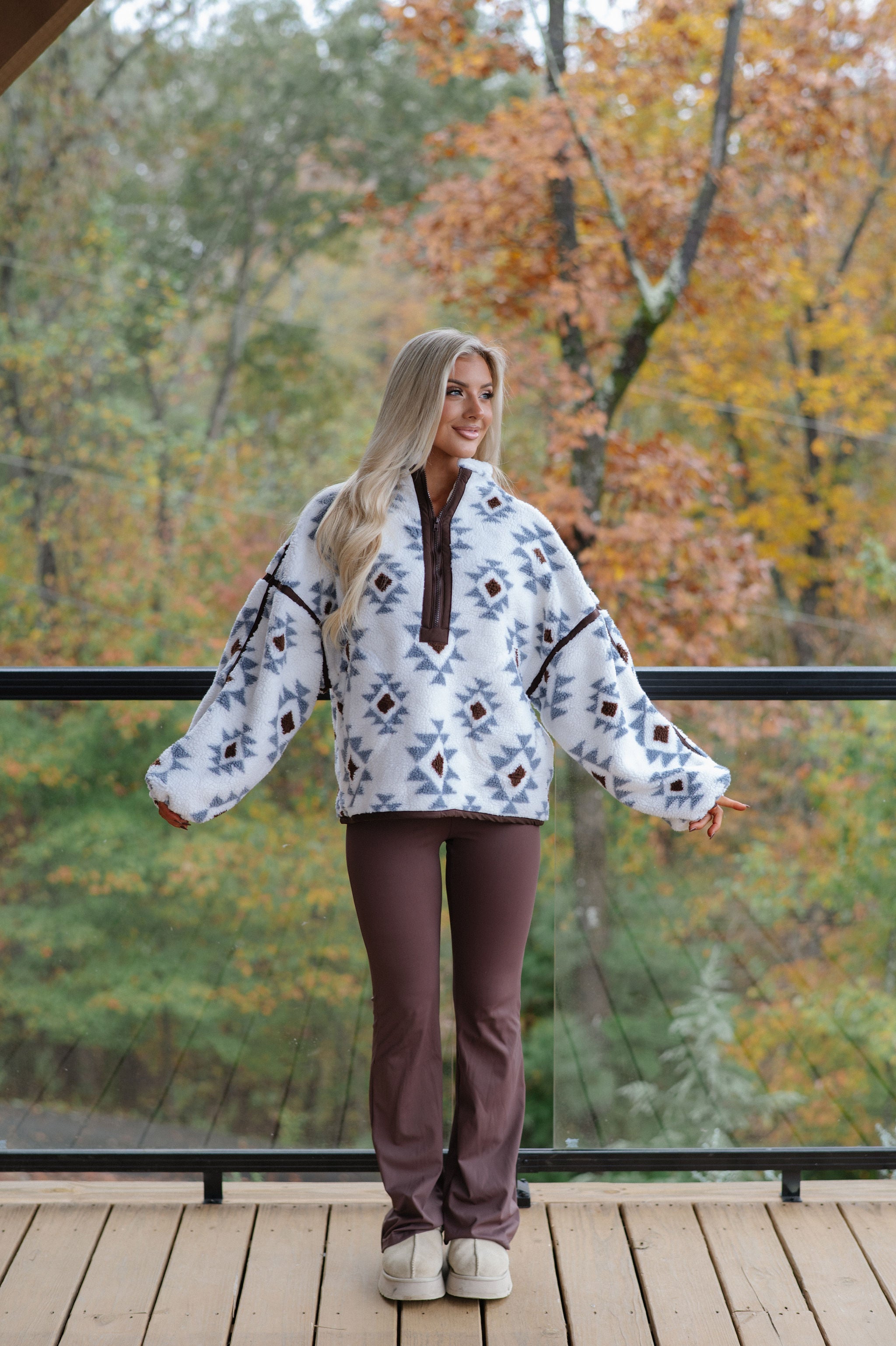 Geometric Sherpa Pullover-Cream