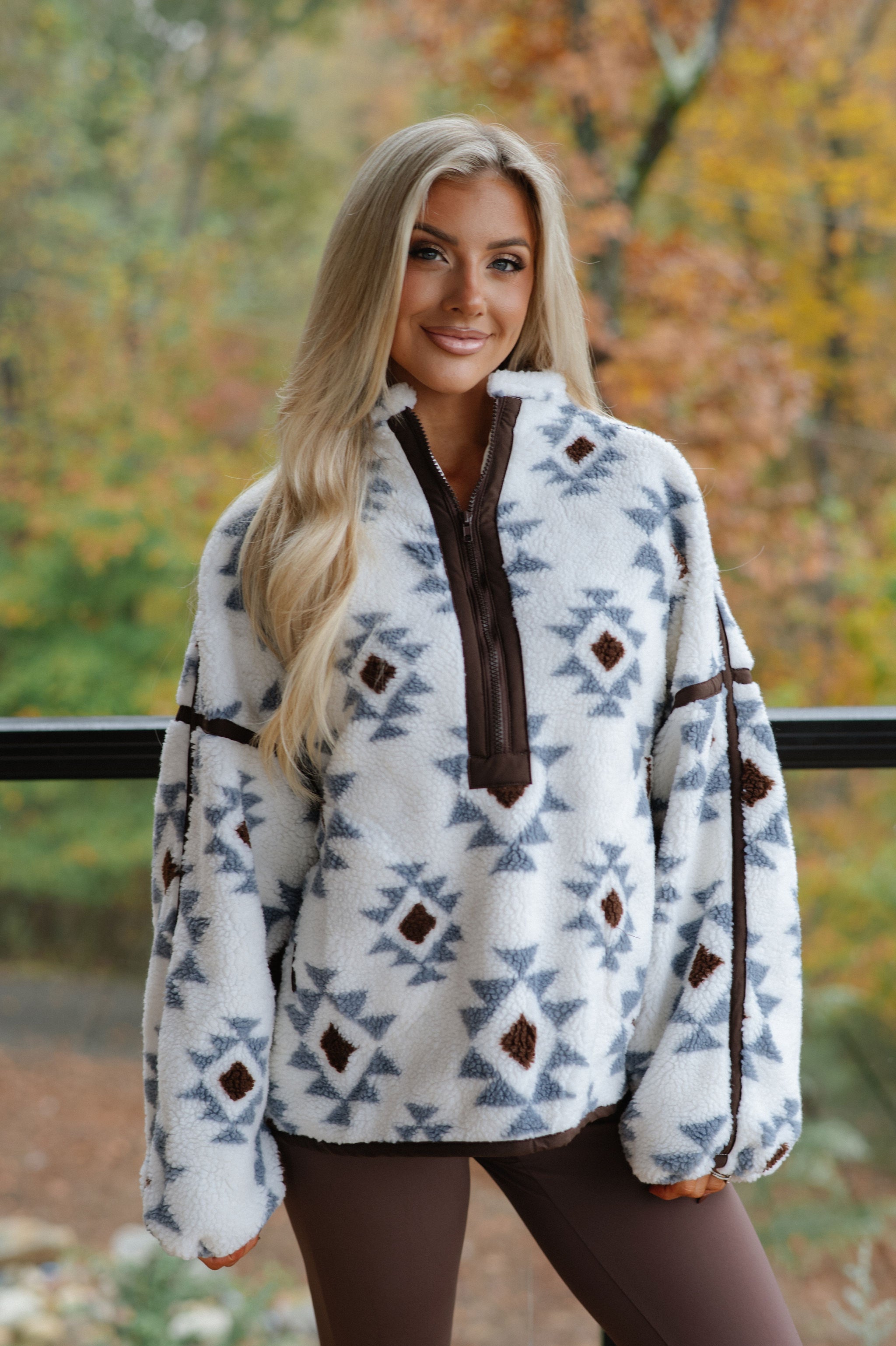 Geometric Sherpa Pullover-Cream