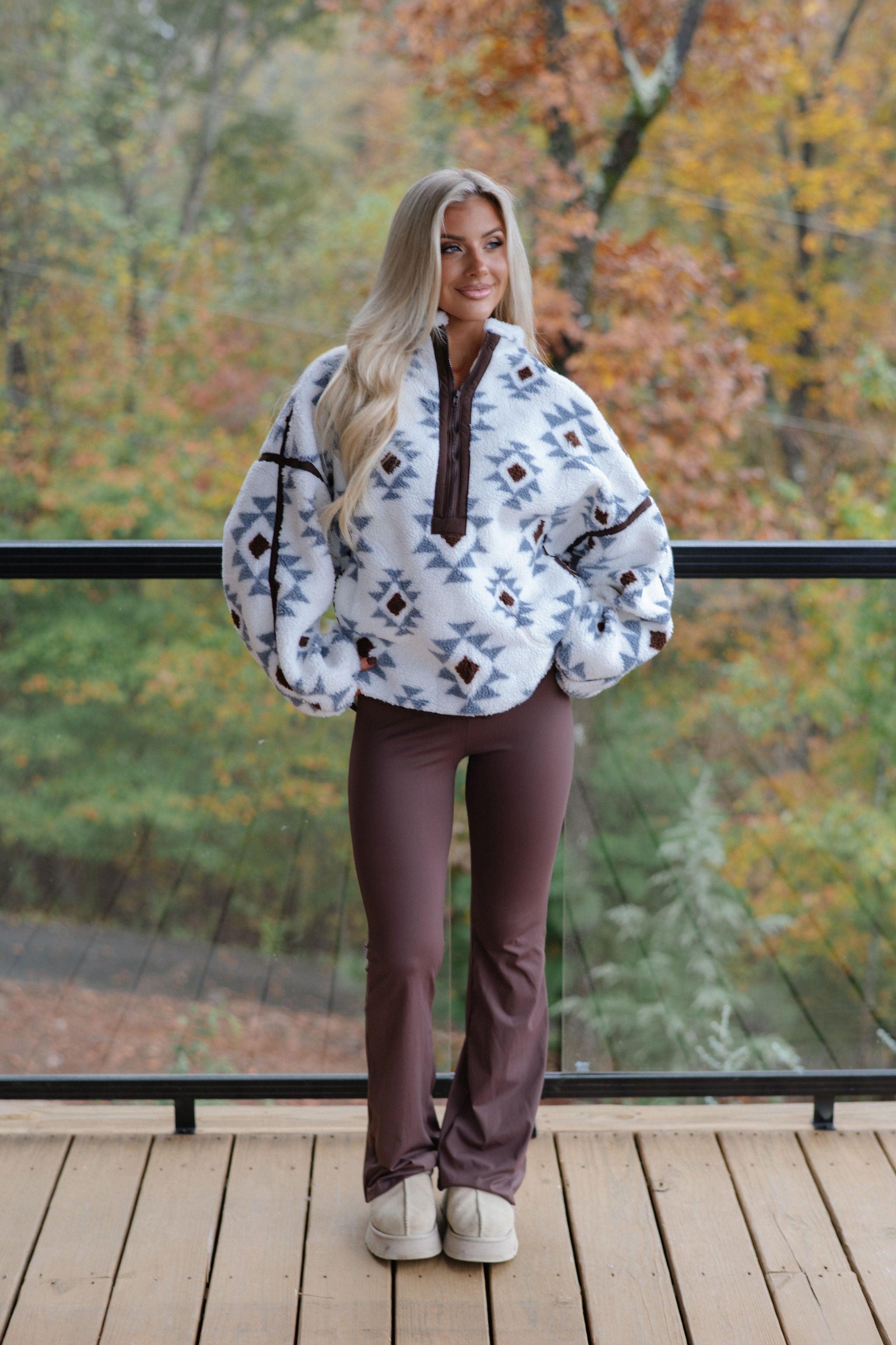 Geometric Sherpa Pullover-Cream