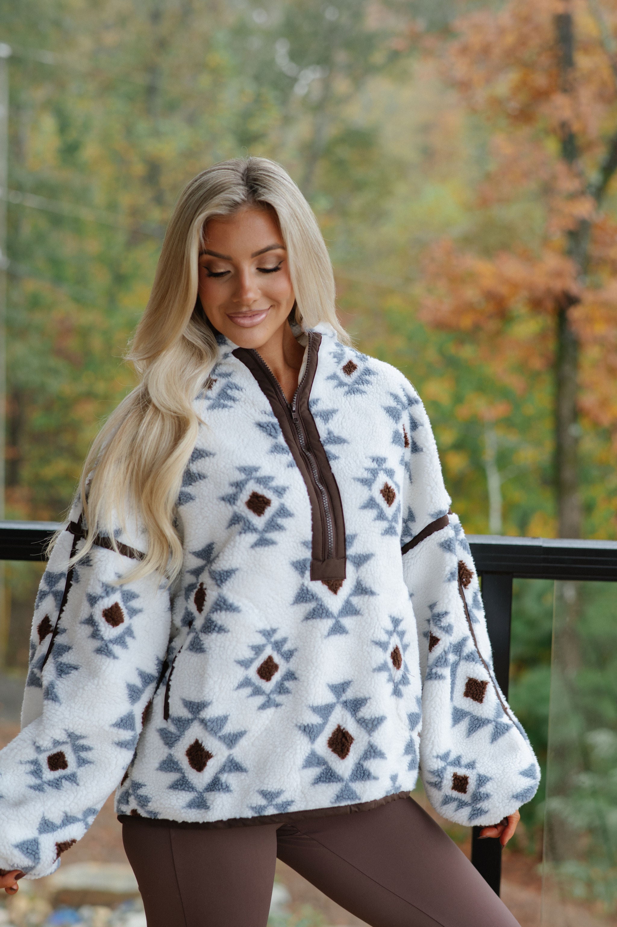 Geometric Sherpa Pullover-Cream