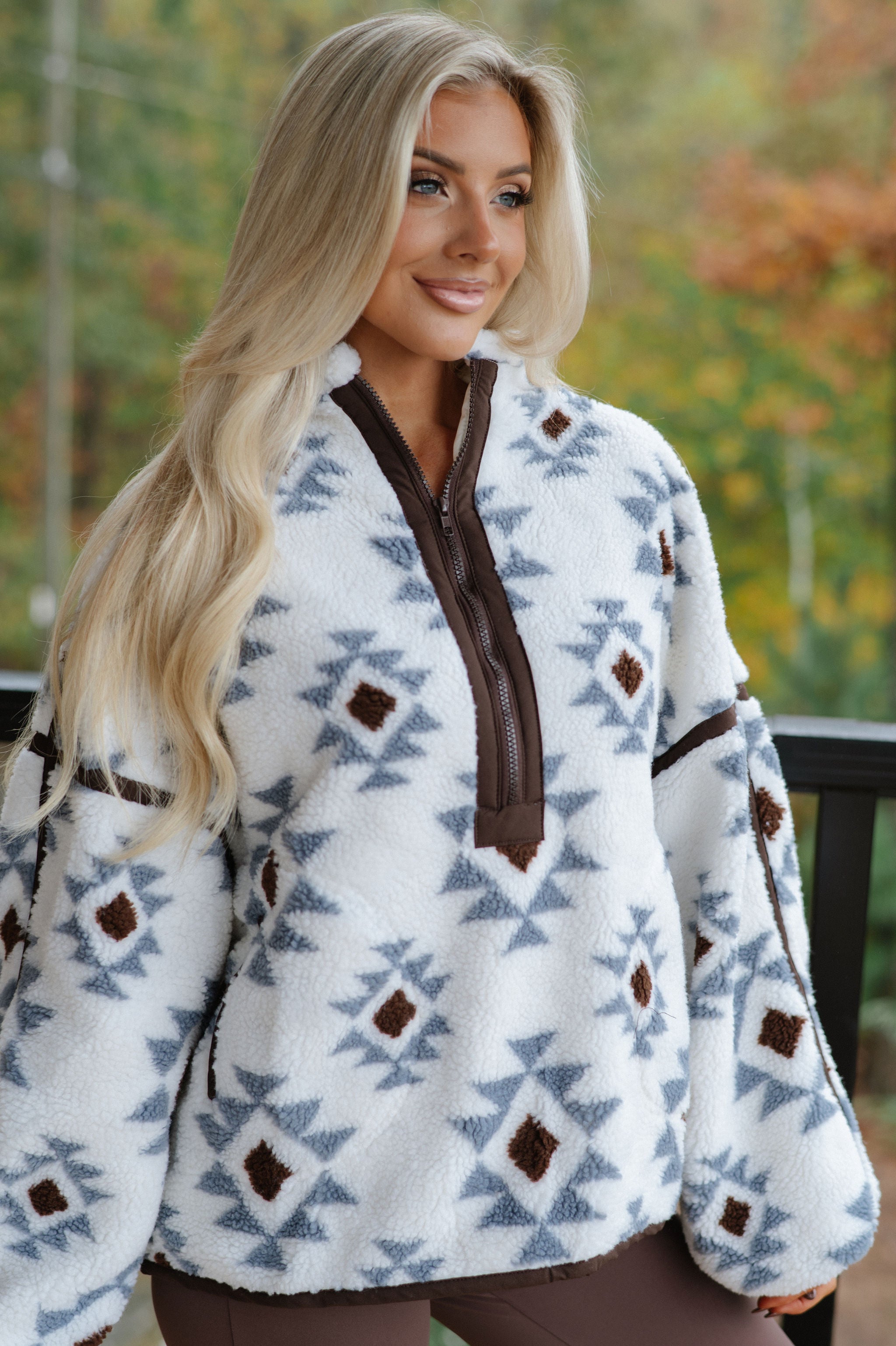 Geometric Sherpa Pullover-Cream