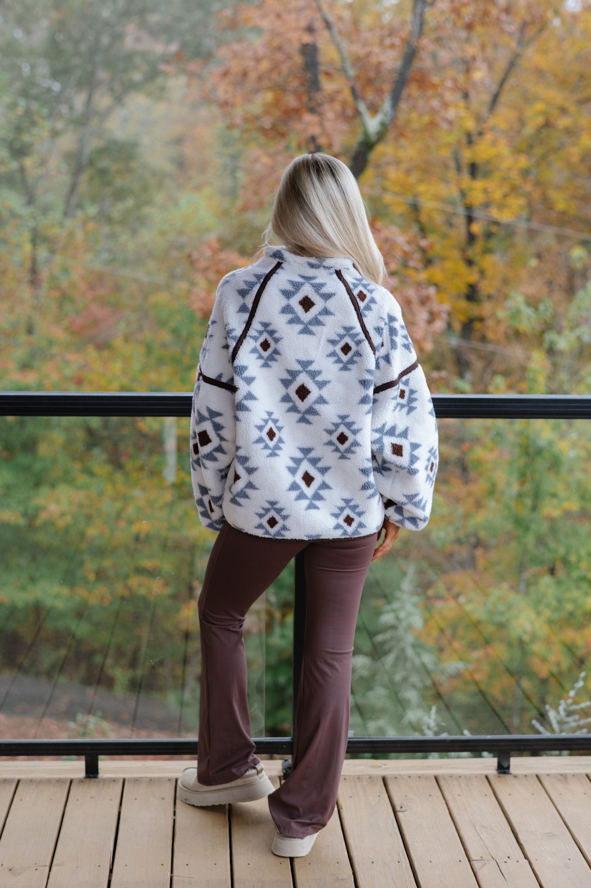 Geometric Sherpa Pullover-Cream