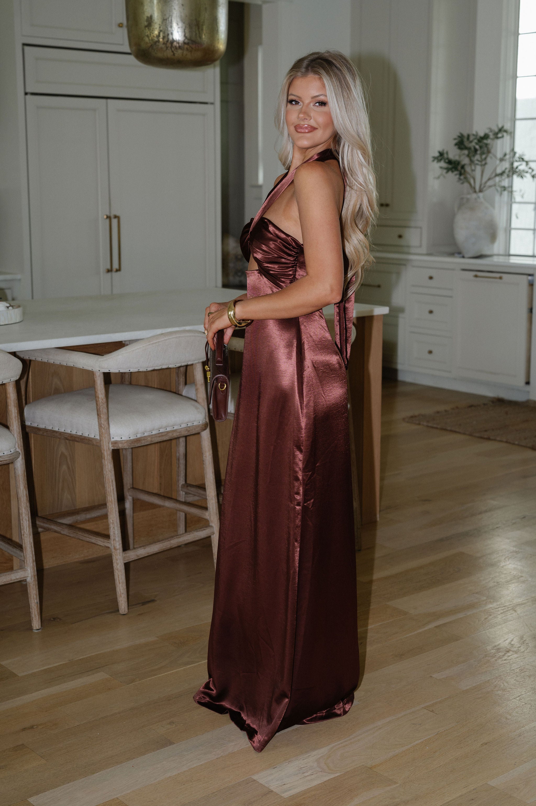 Twist Front Halter Dress- Dark Copper