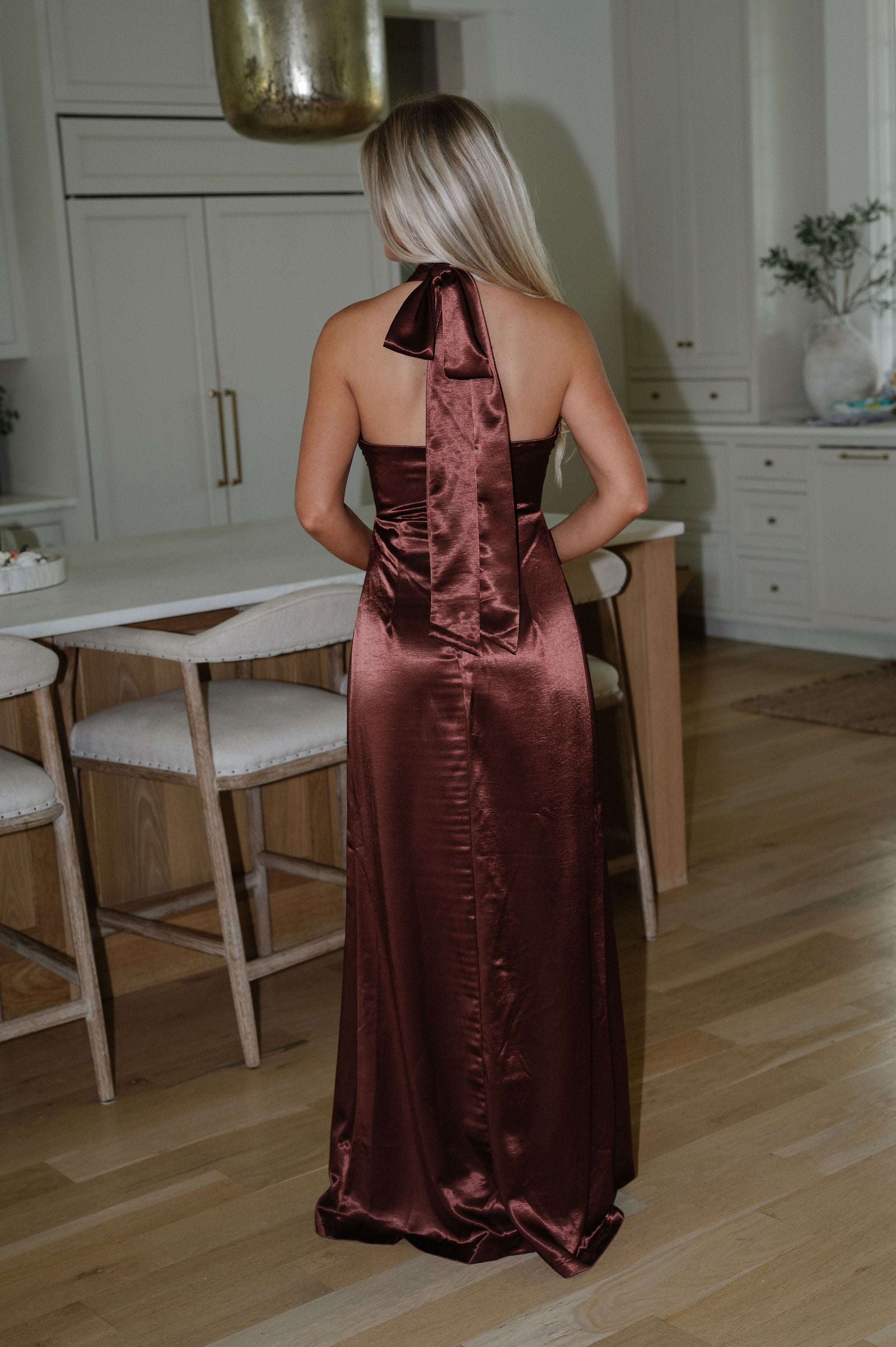 Twist Front Halter Dress- Dark Copper