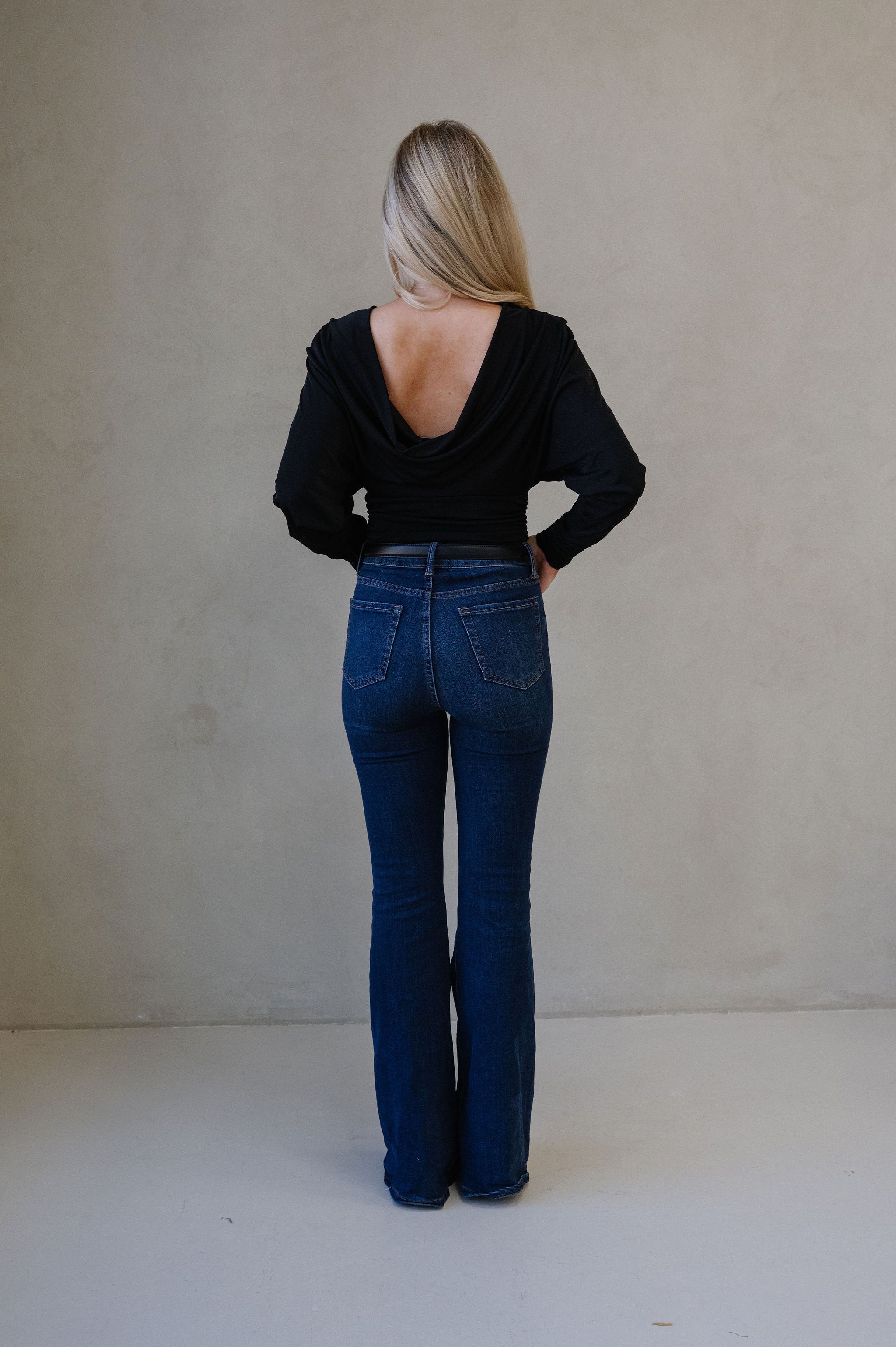 Cowl Back Ruched Top-Black