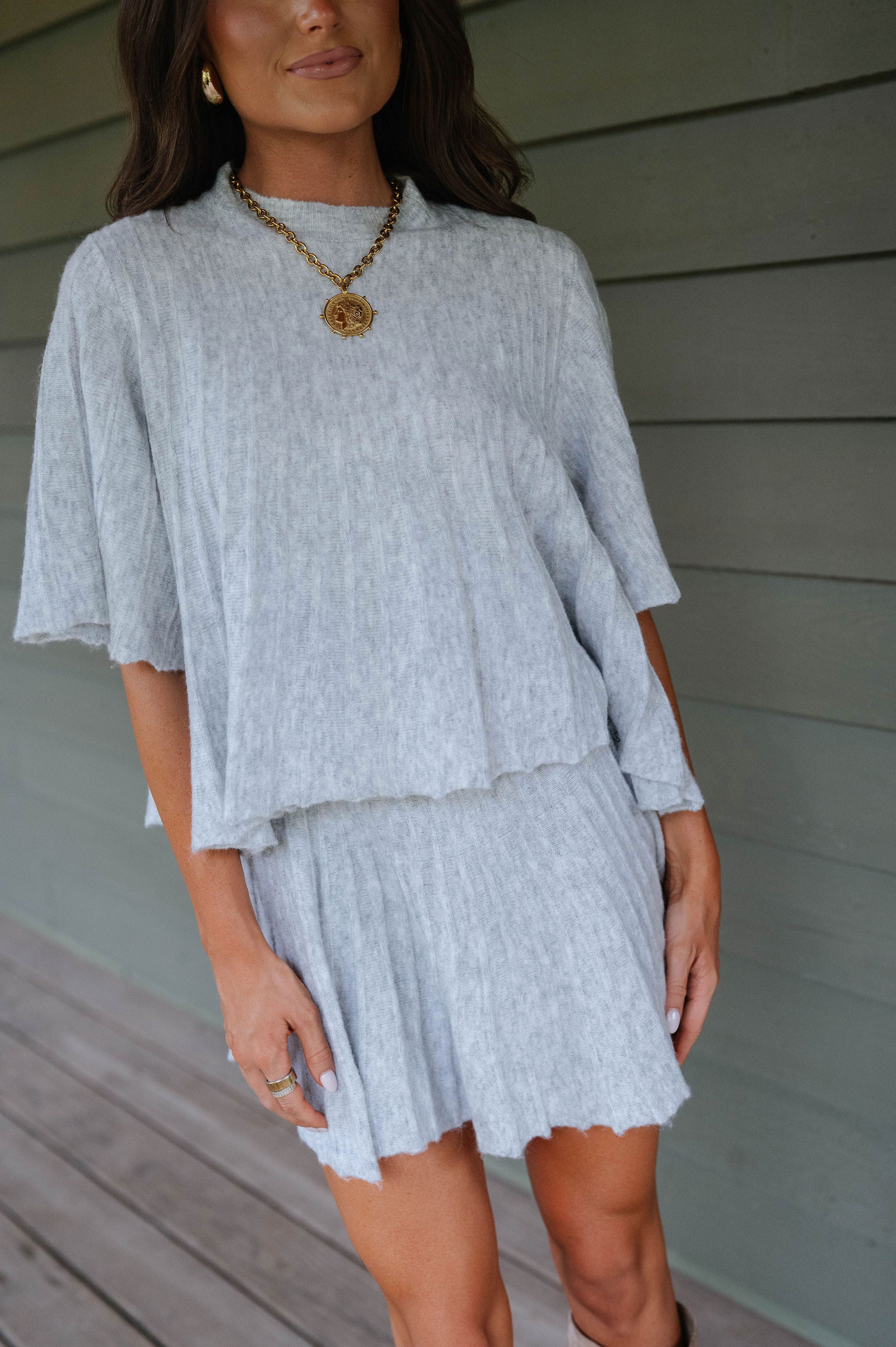 Serena Knit Skirt Set-Grey