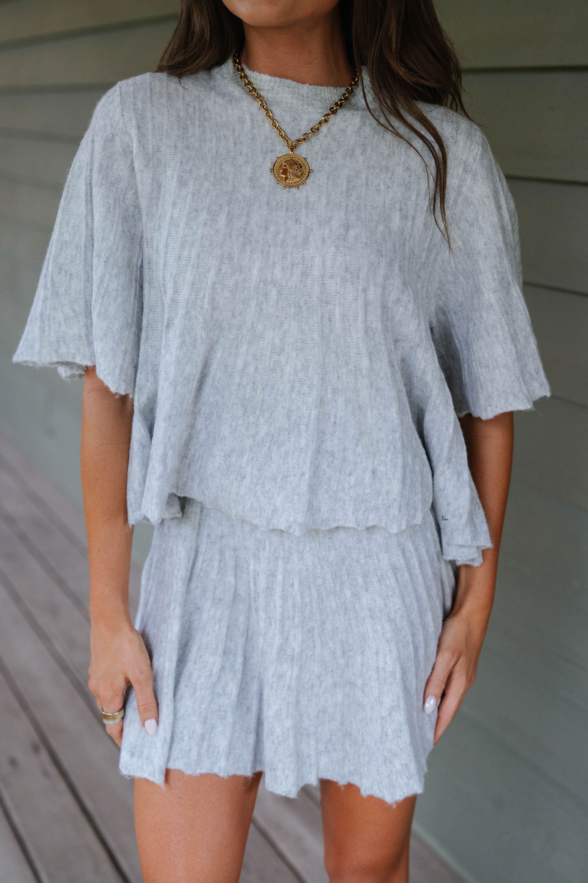 Serena Knit Skirt Set-Grey