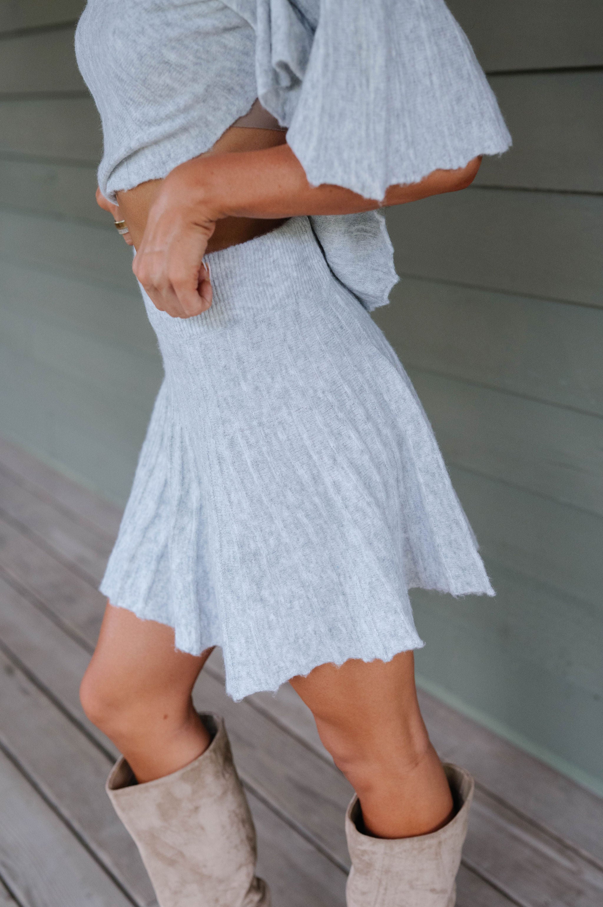 Serena Knit Skirt Set-Grey