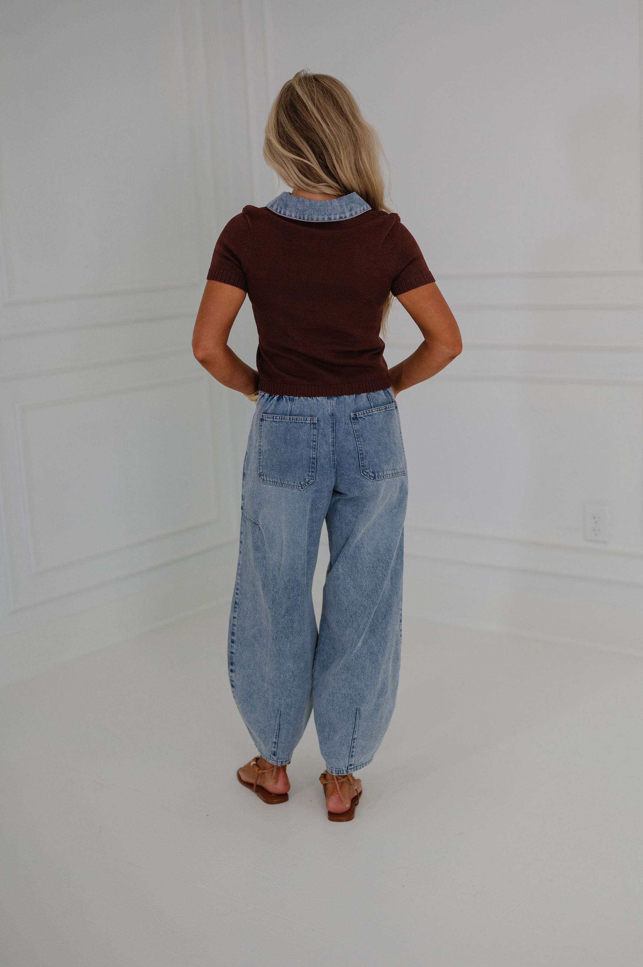 Marcy Sweater Top-Brown/Denim