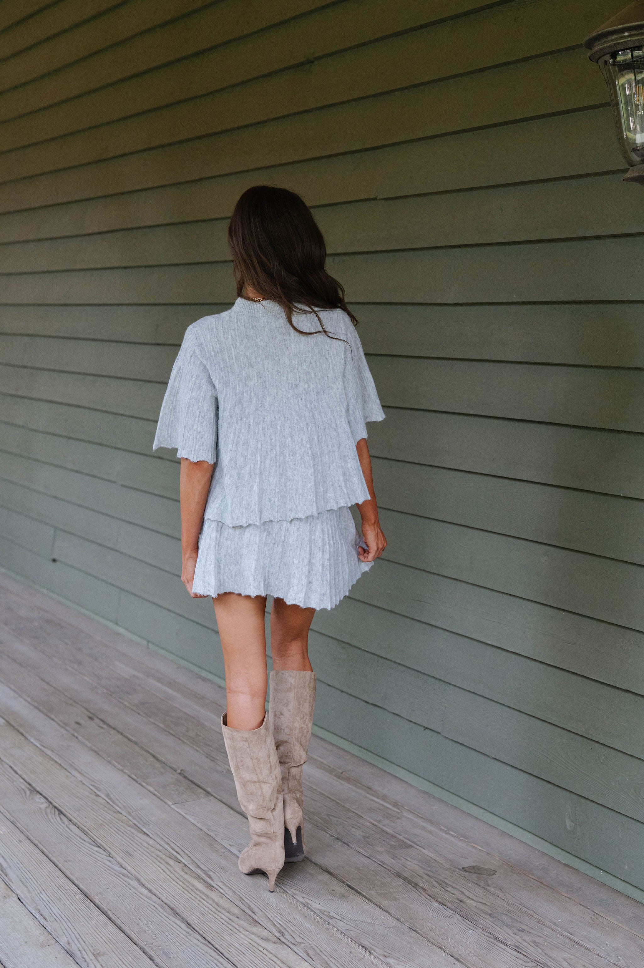 Serena Knit Skirt Set-Grey