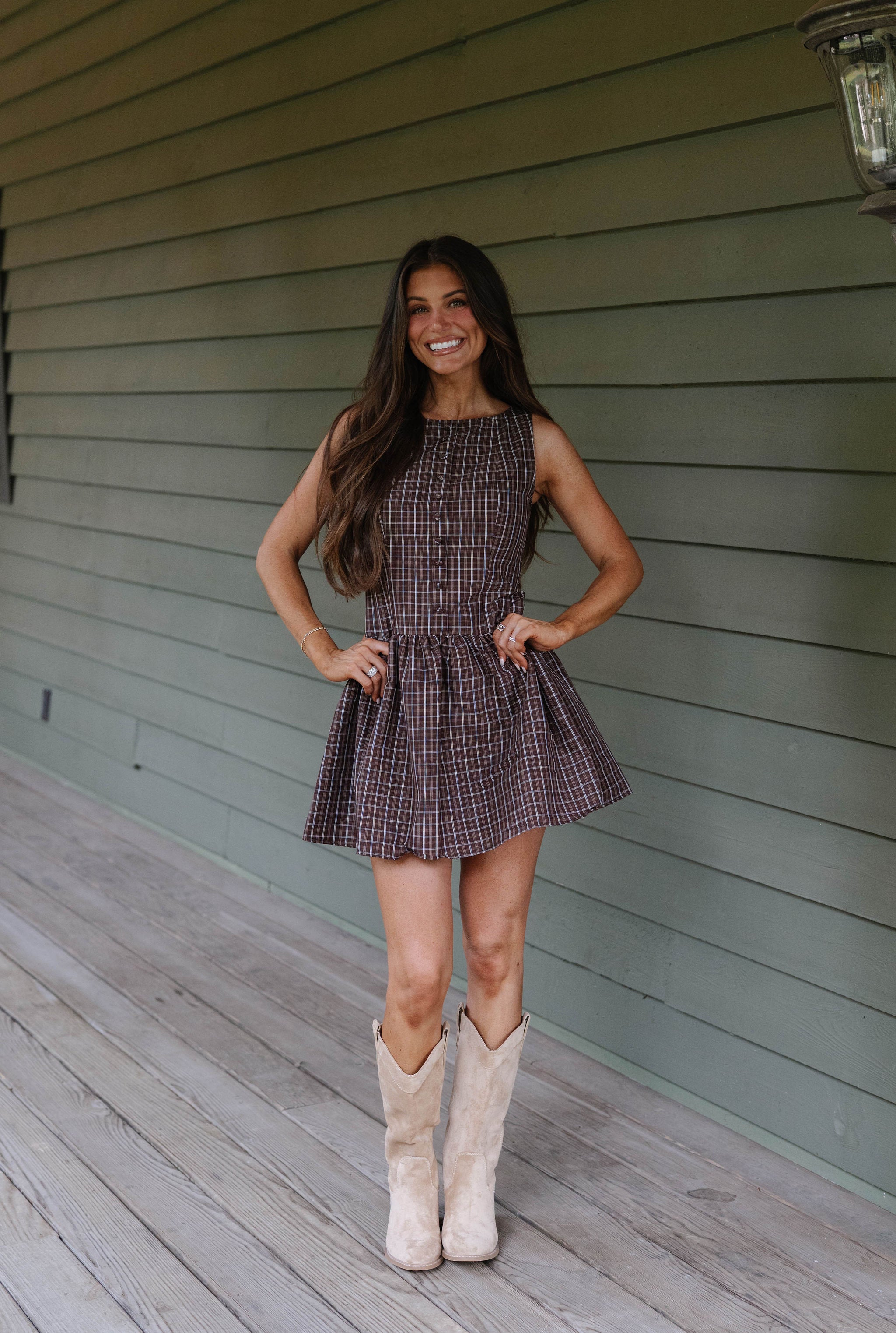 Wren Plaid Mini Dress-Brown Multi