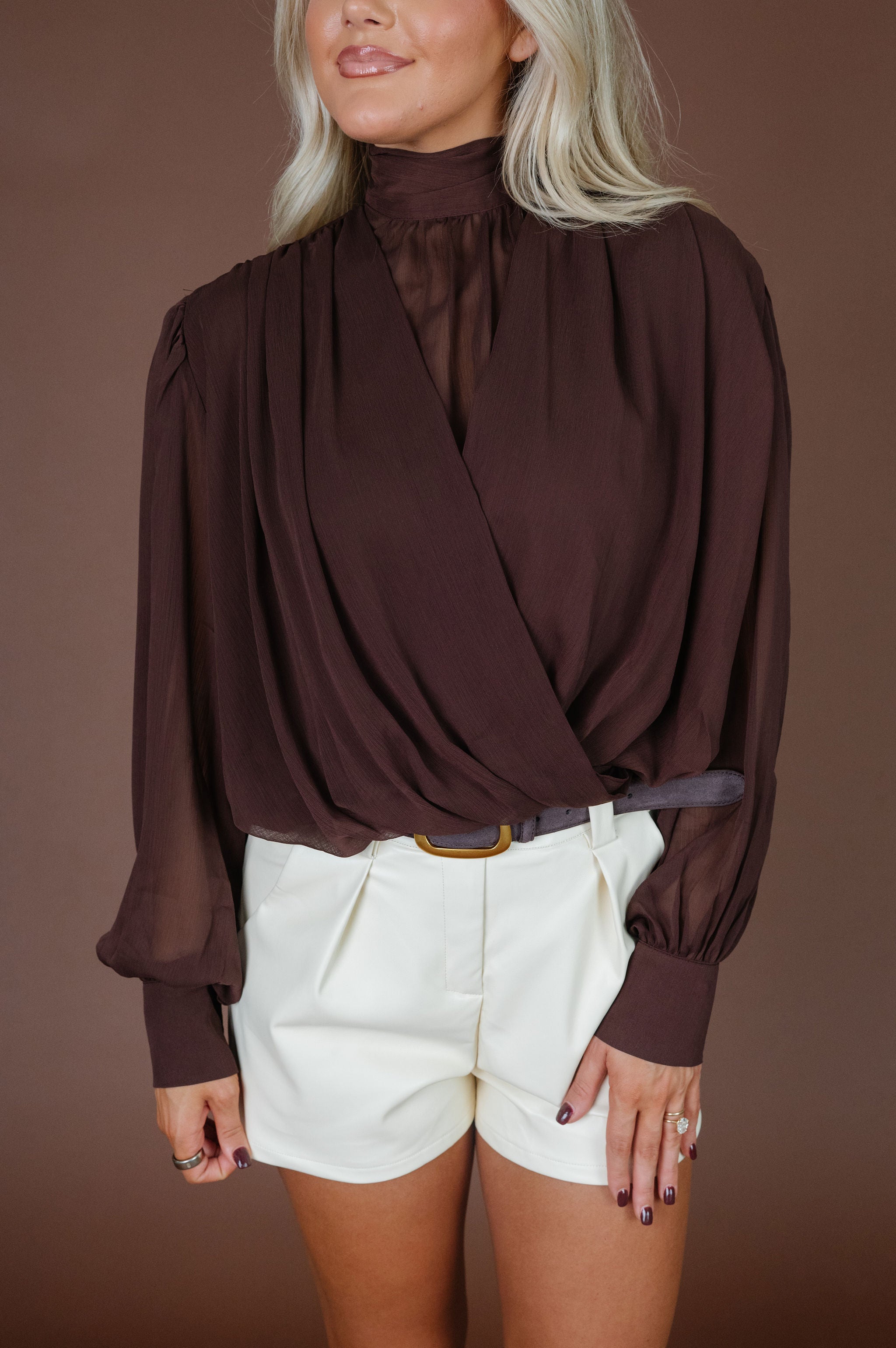 Faux Leather Pleated Shorts-Cream