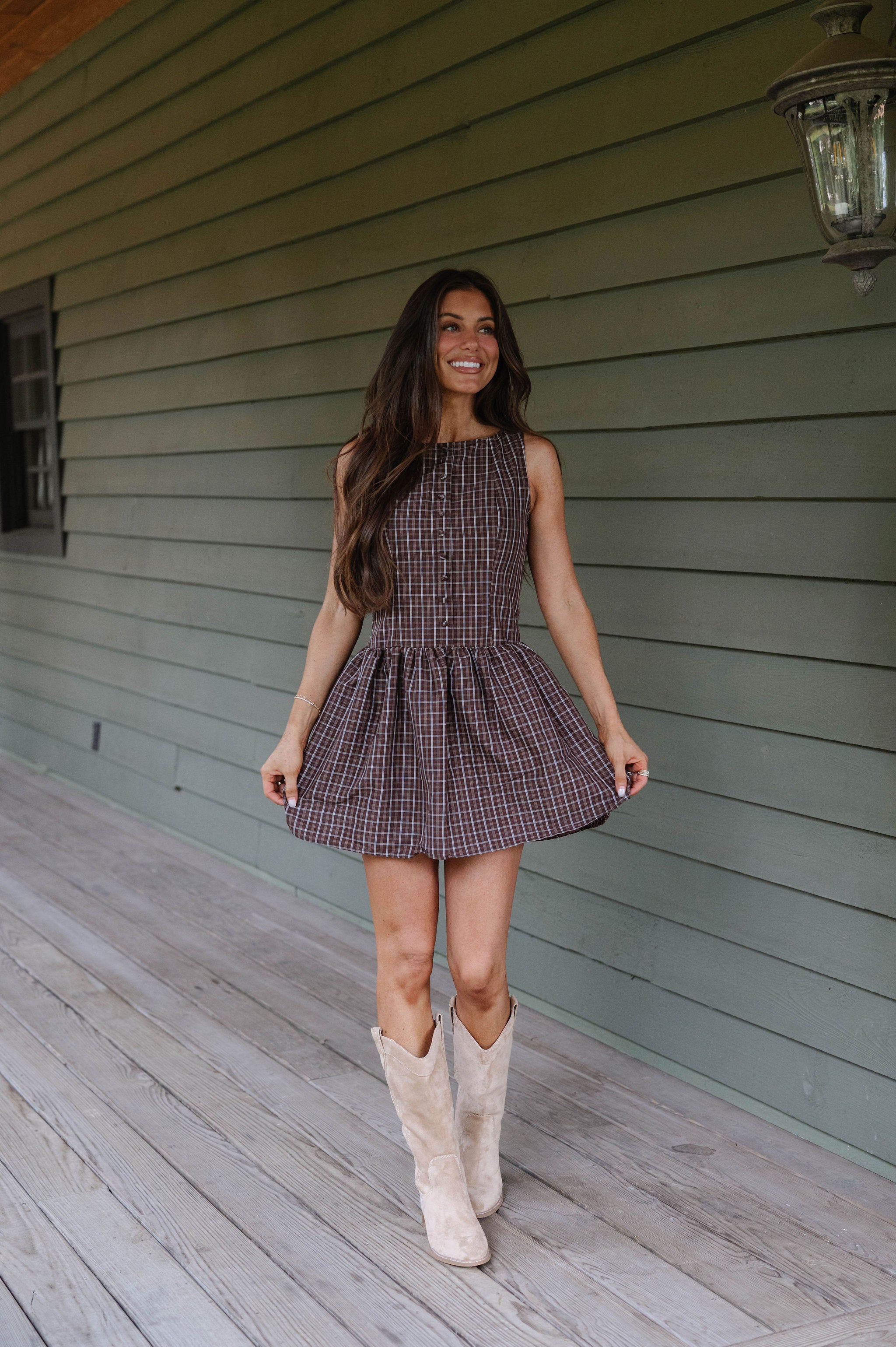 Wren Plaid Mini Dress-Brown Multi