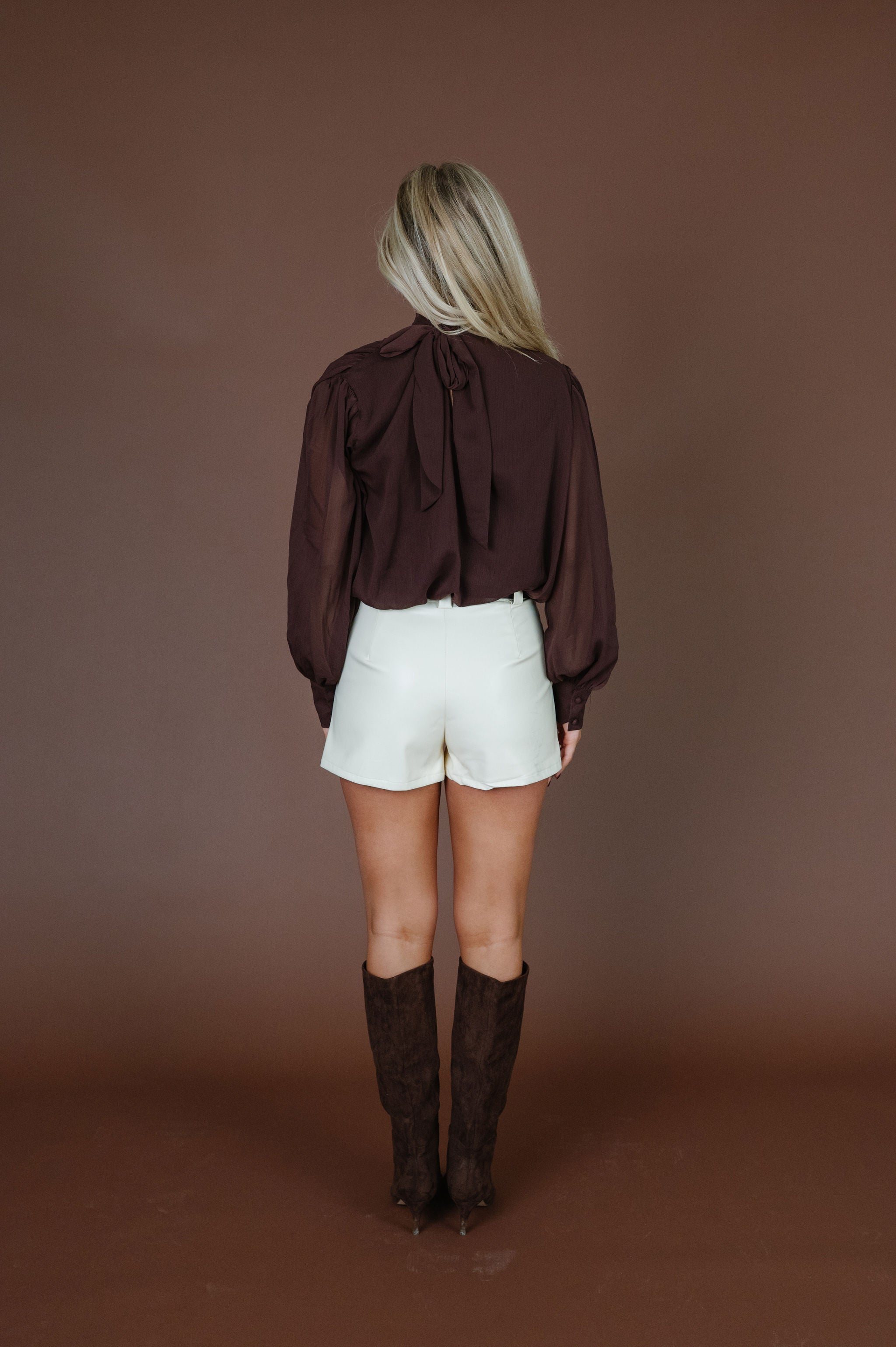 Faux Leather Pleated Shorts-Cream