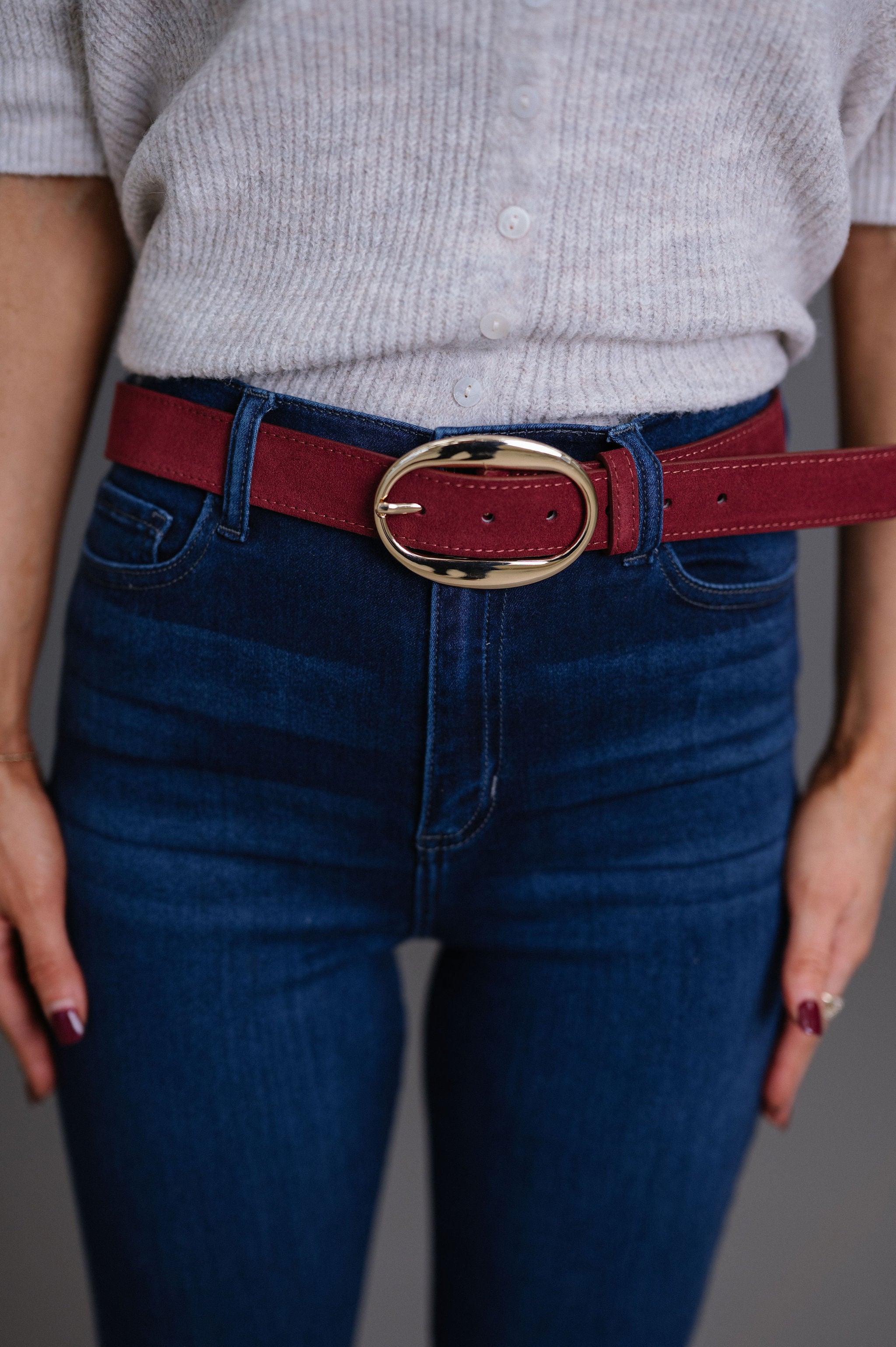 Oval Buckle Belt-Burgundy