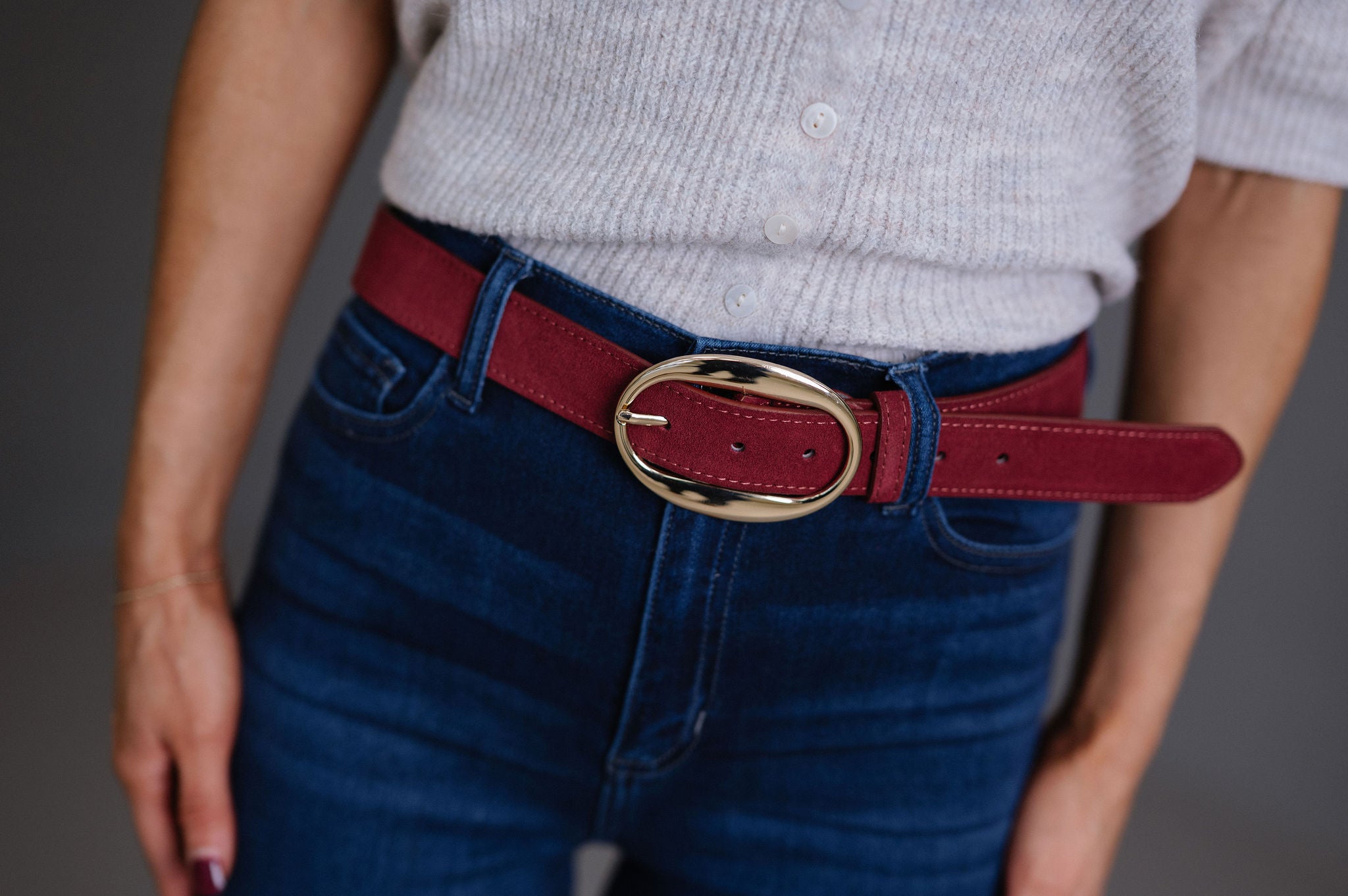 Oval Buckle Belt-Burgundy