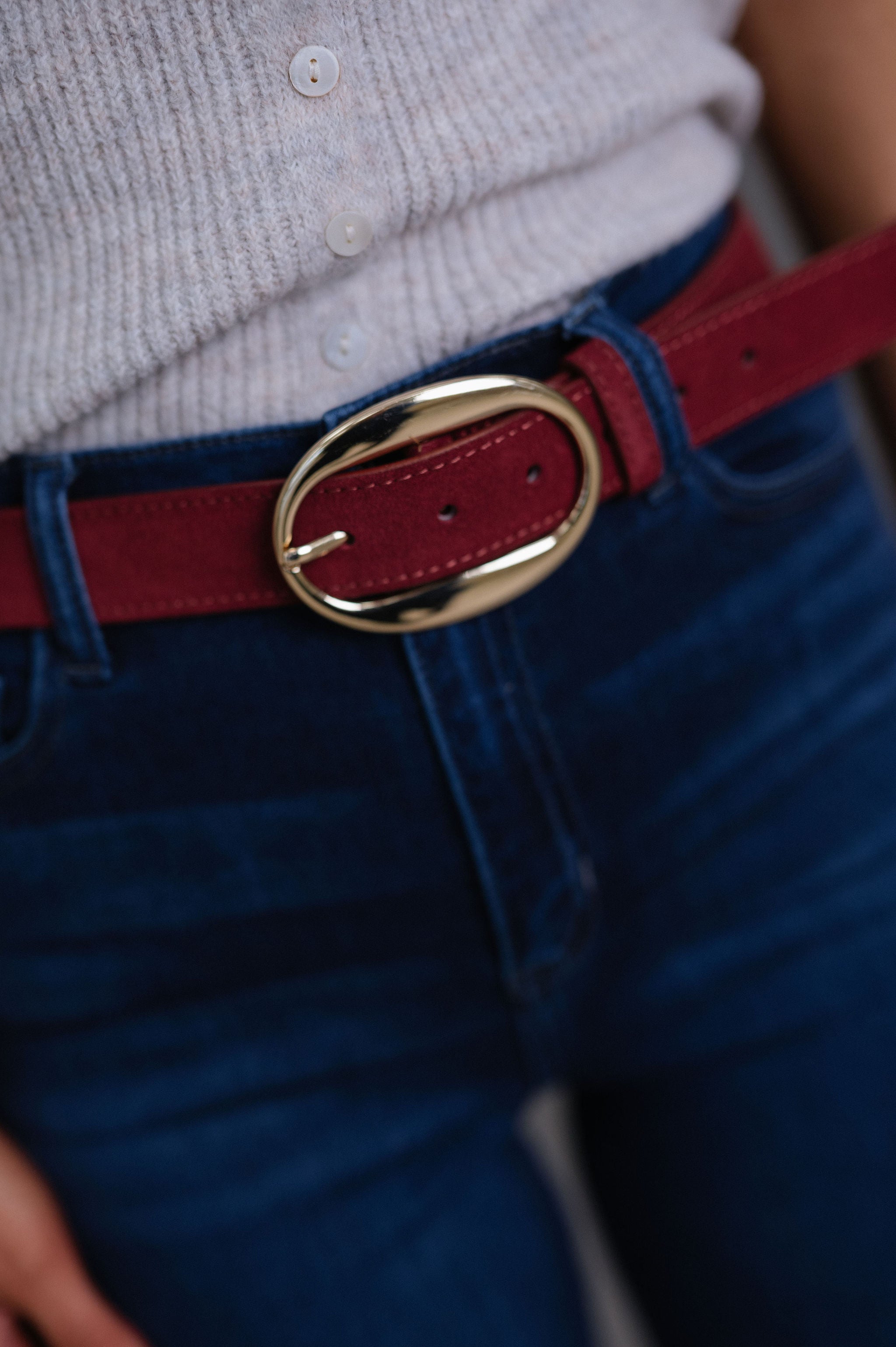 Oval Buckle Belt-Burgundy