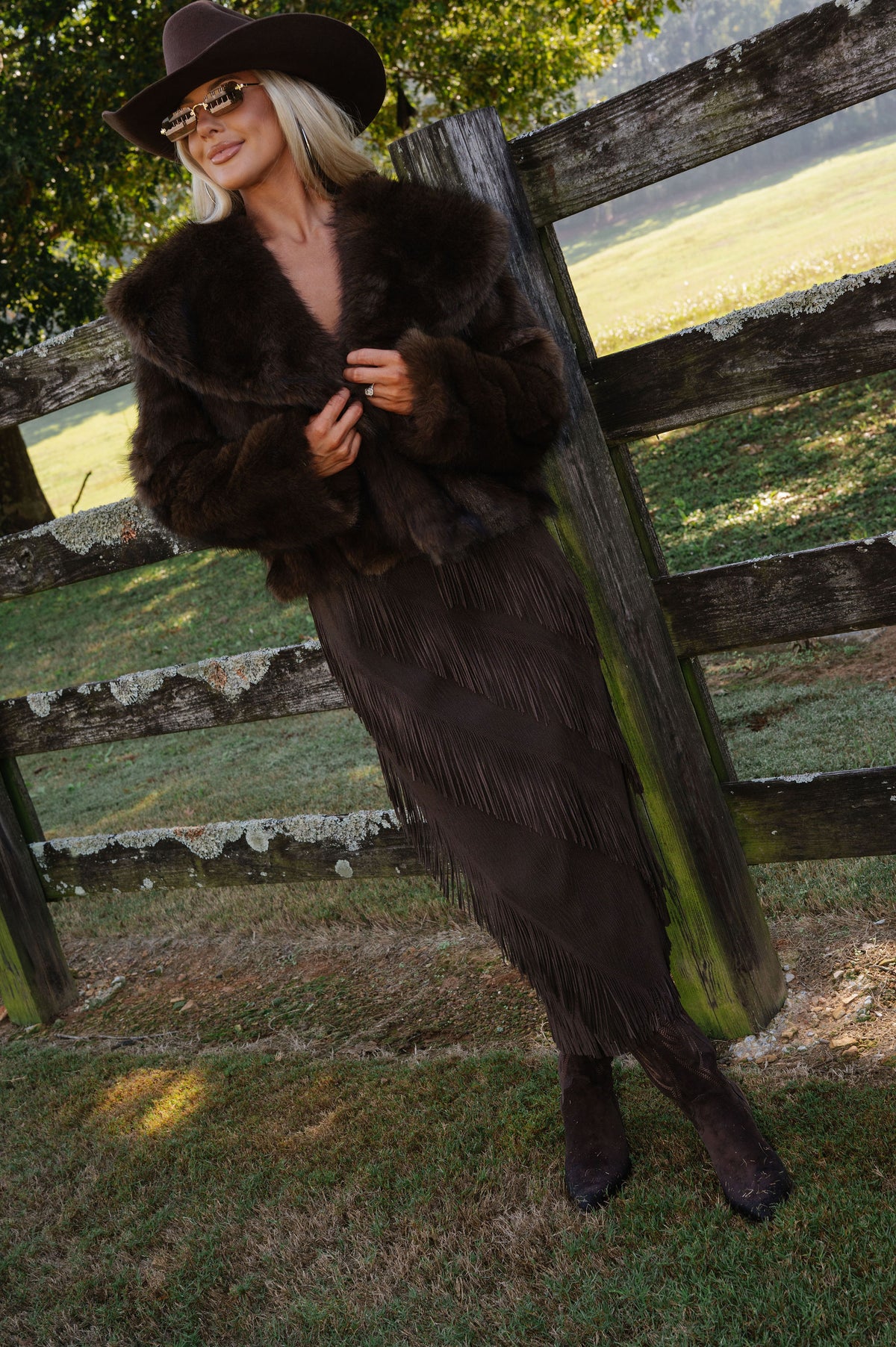 Fern Shawl Faux Fur Jacket-Coffee