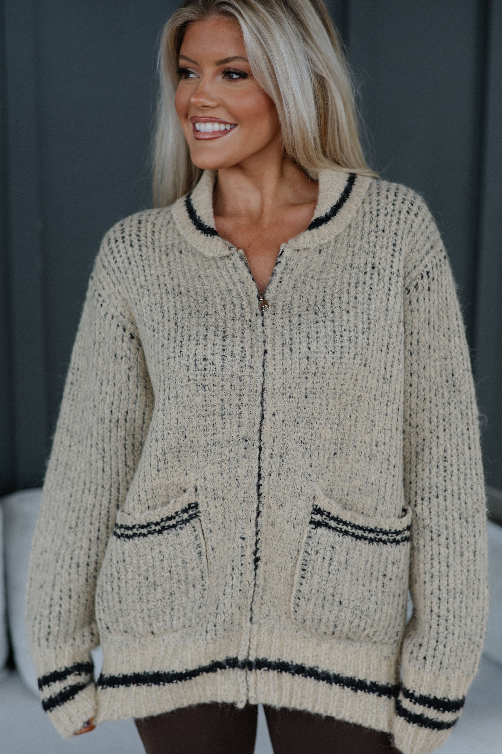 Apres Zip Cardigan-Oatmeal
