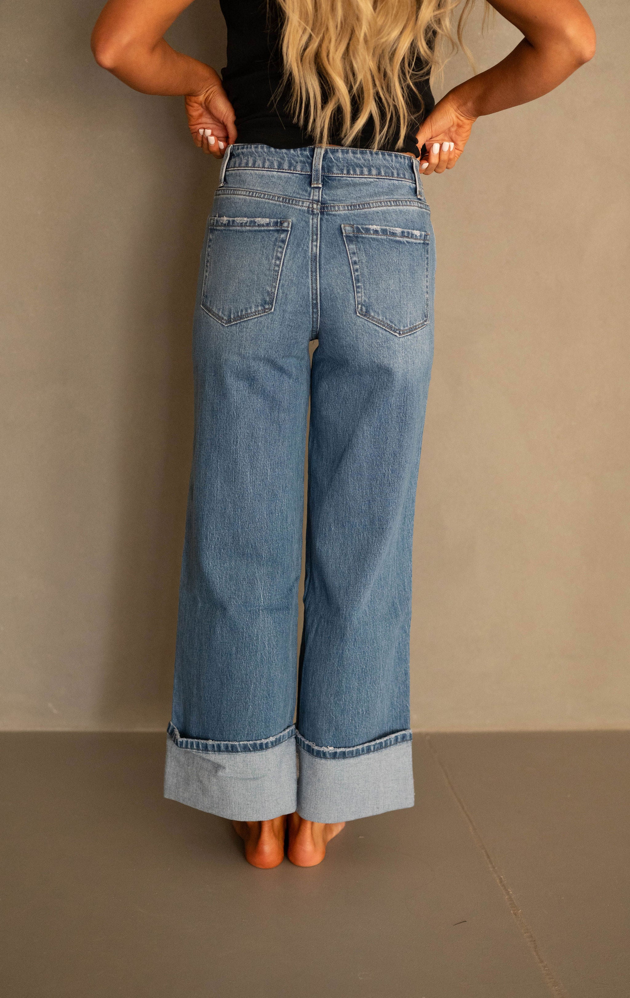 Baxton Cuffed Jeans-Dark Denim