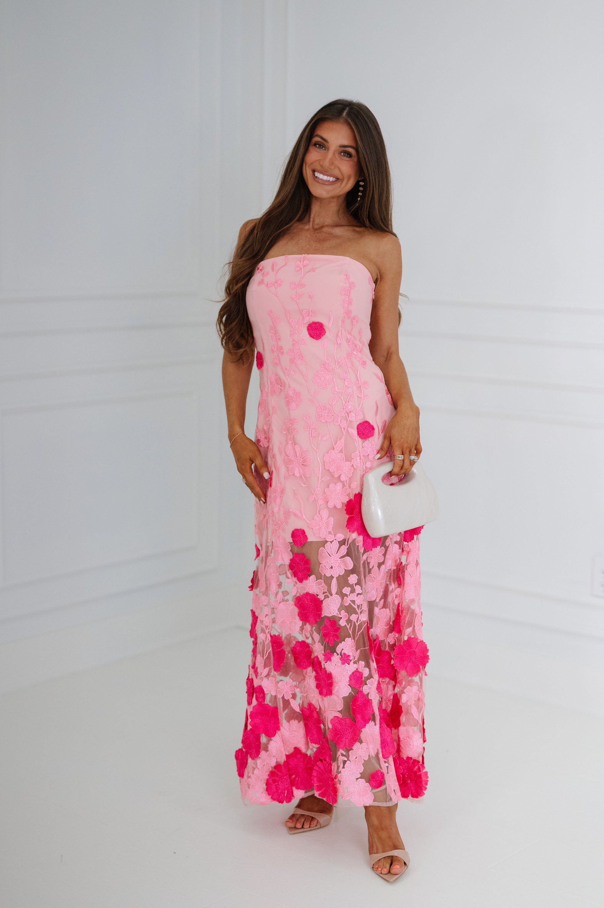 womens embroidered dress Lady Maxi Dress-Pink L Strapless Chiffon Wedding Guest this ensemble features the SID-HZD411028 Size:Size N2