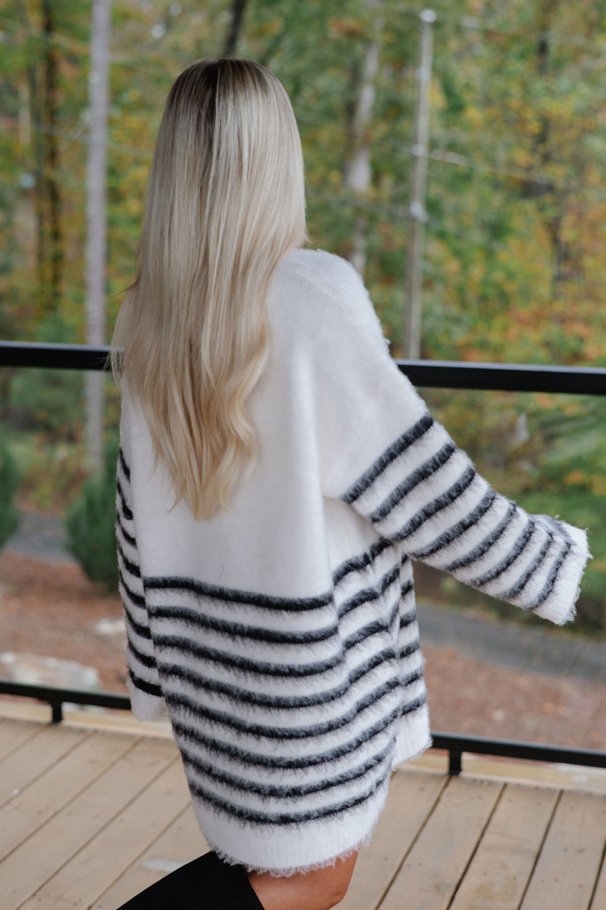Oversized Stripe Mohair Sweater Dress-White/Black