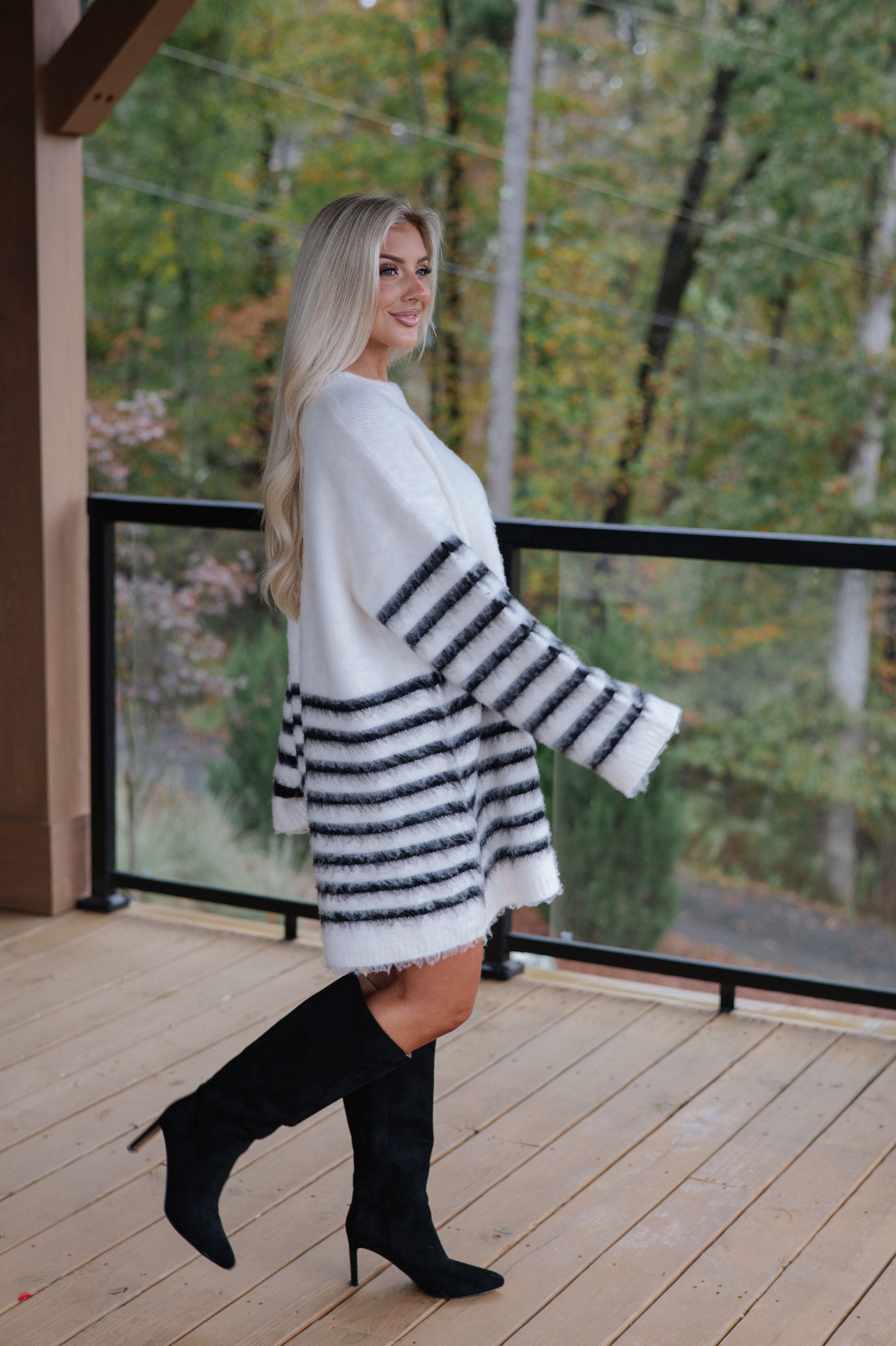 Oversized Stripe Mohair Sweater Dress-White/Black