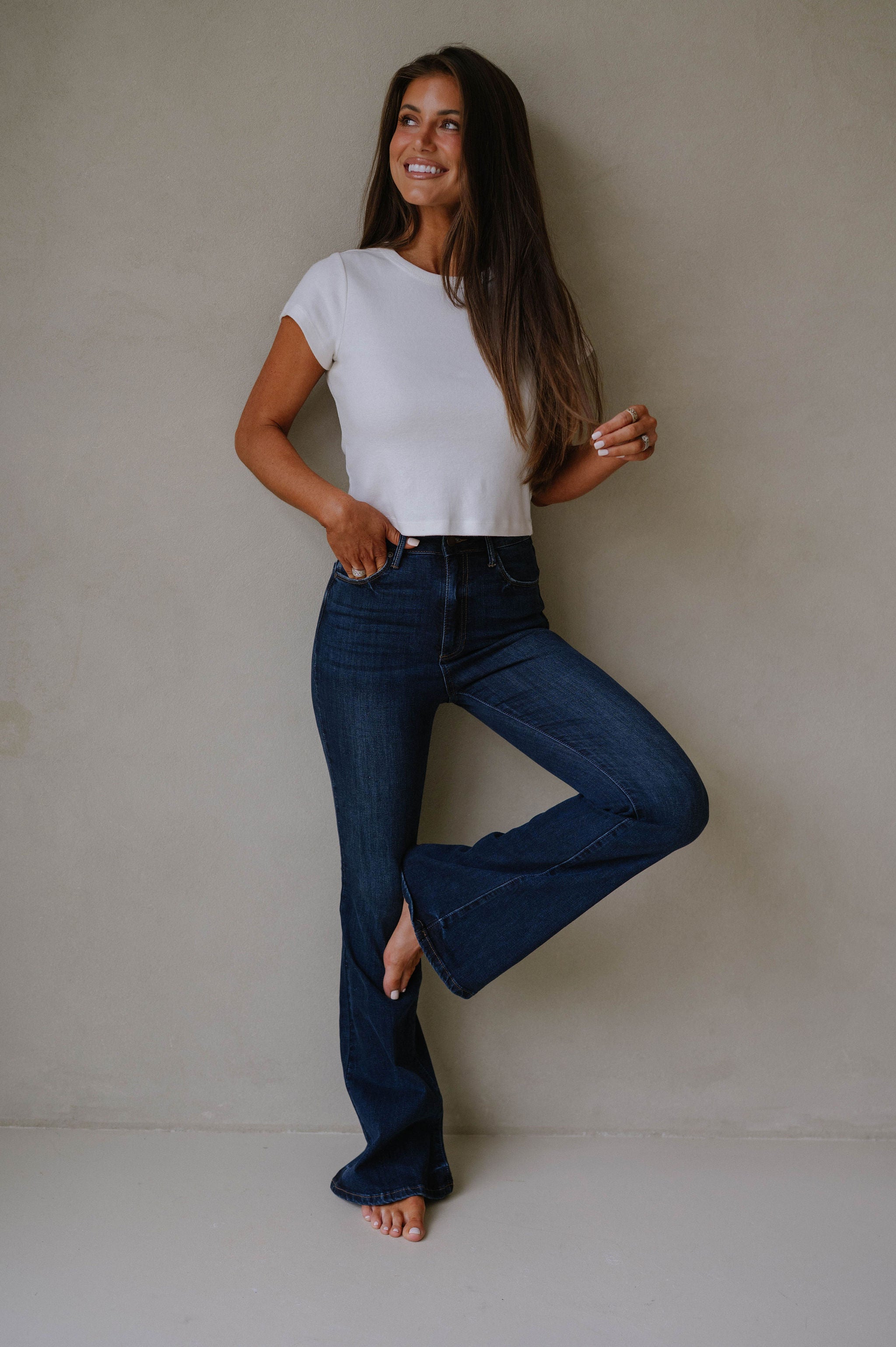 High Rise Flared Jeans-Dark