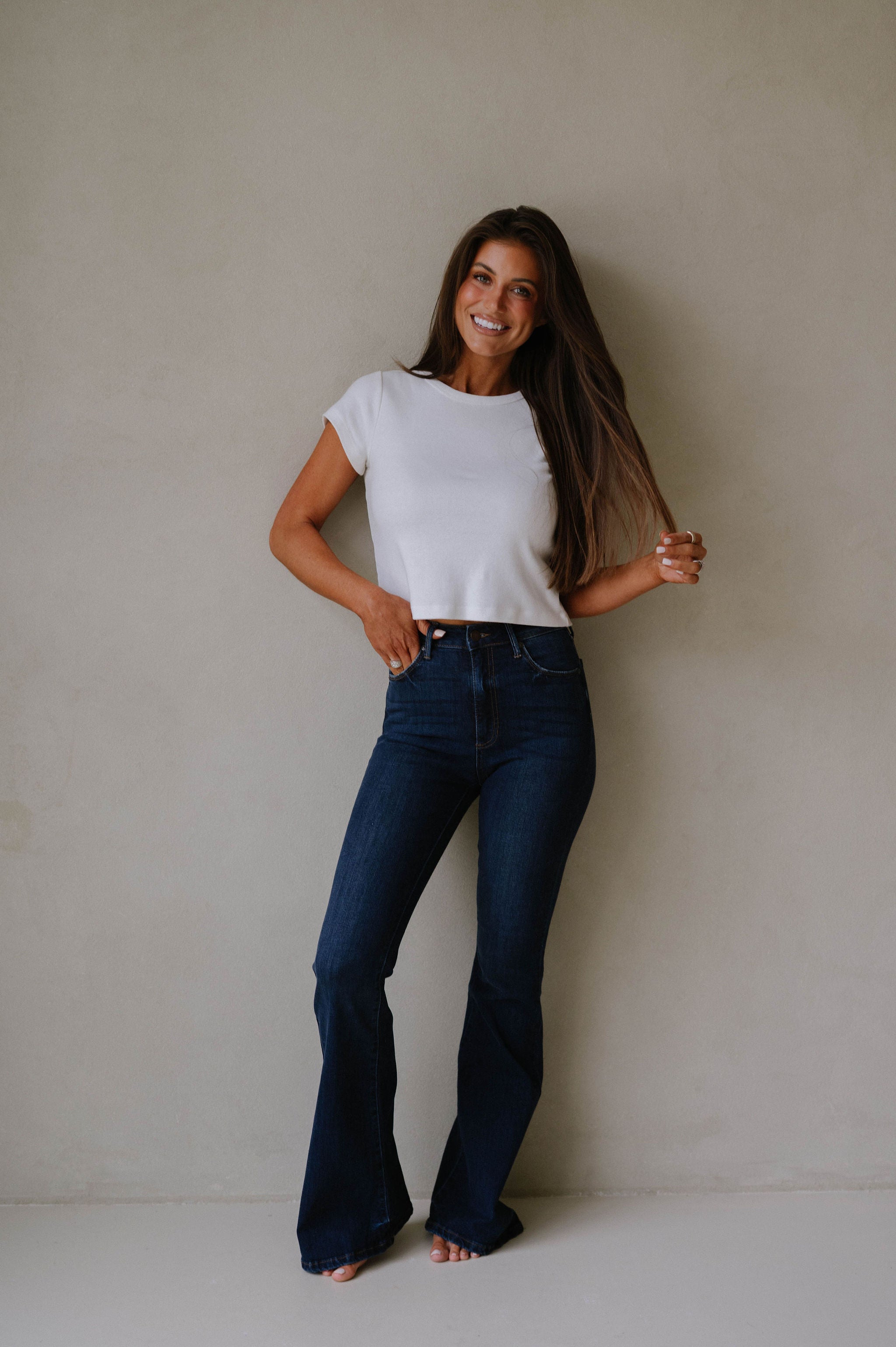 High Rise Flared Jeans-Dark