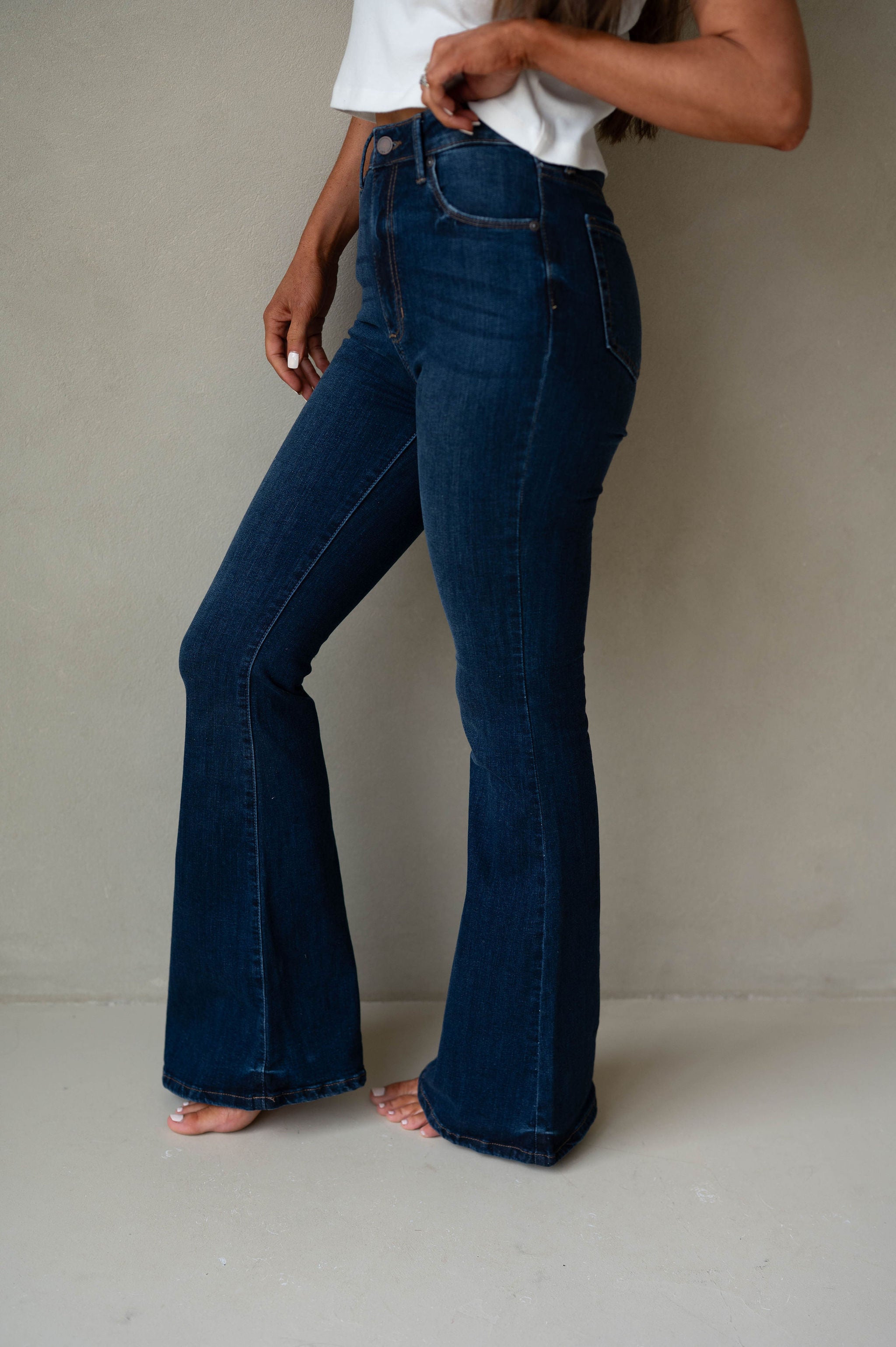High Rise Flared Jeans-Dark