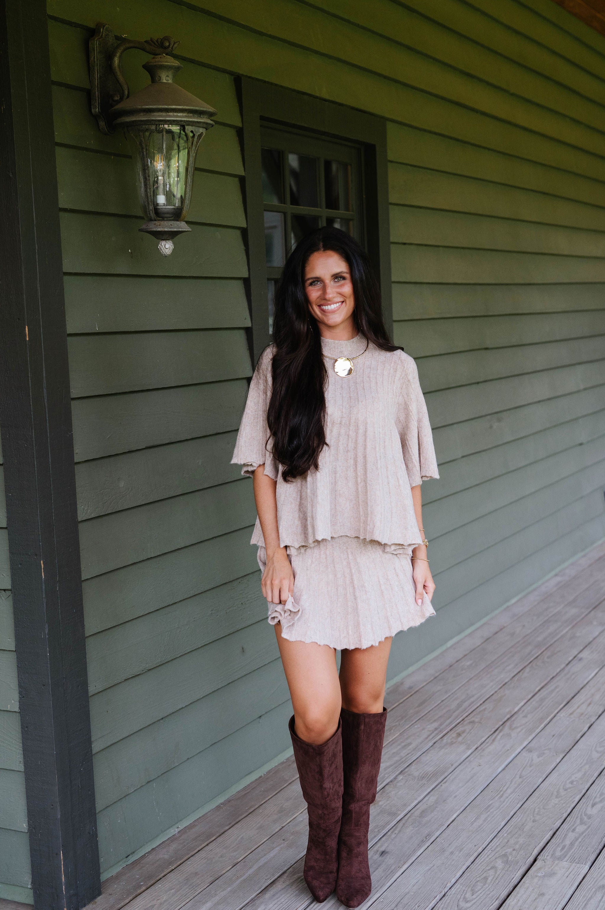 Serena Knit Skirt Set-Beige