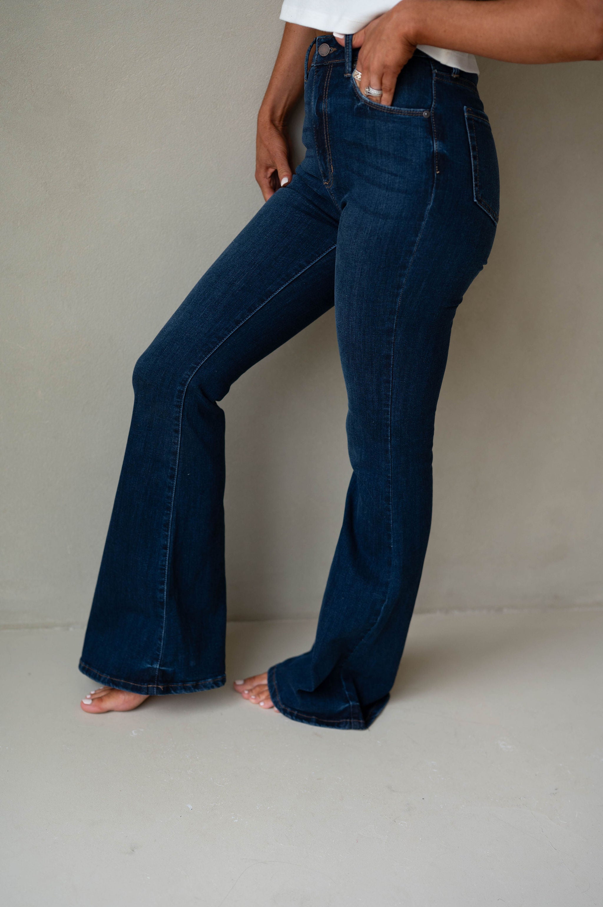 High Rise Flared Jeans-Dark
