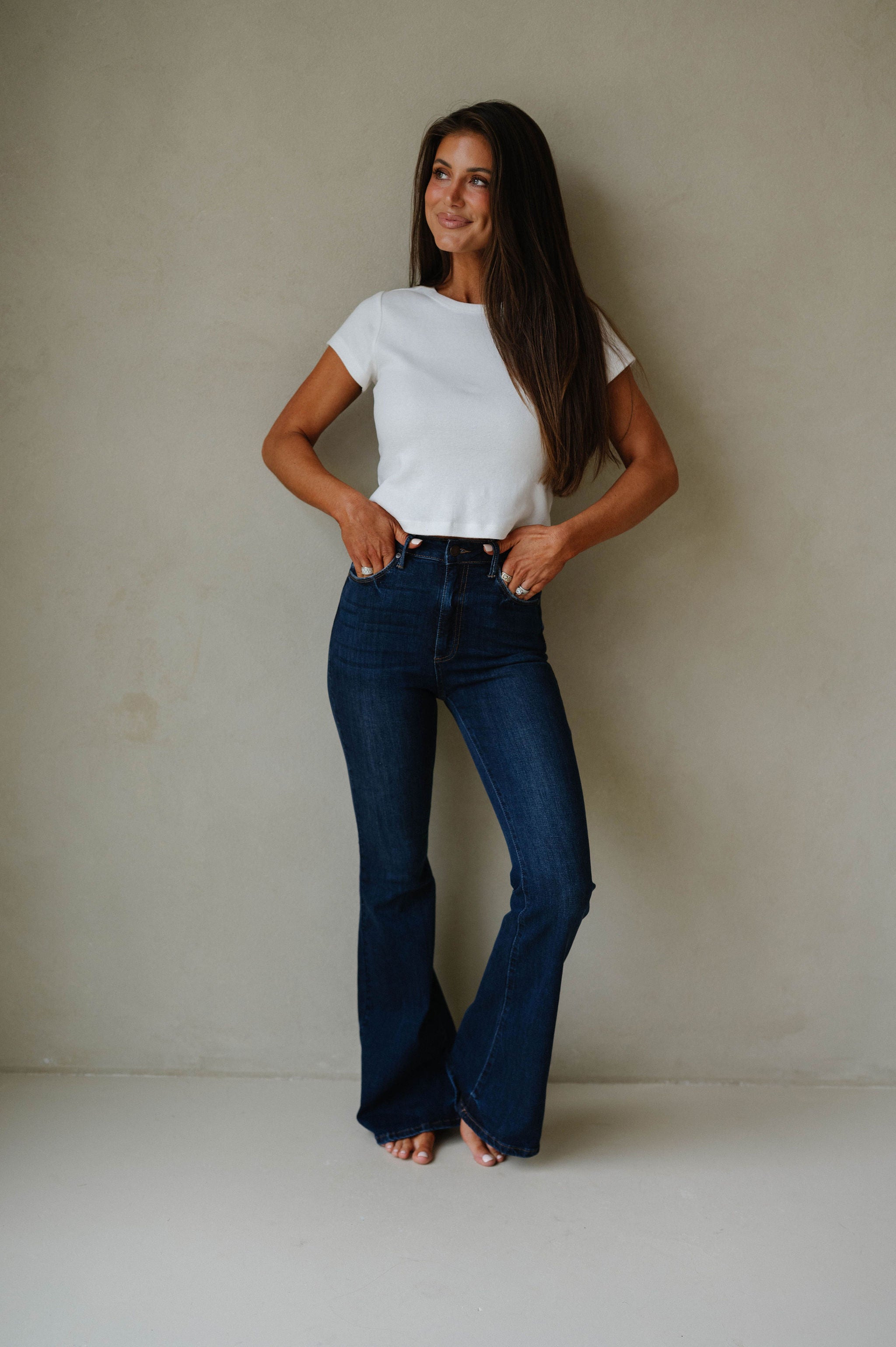 High Rise Flared Jeans-Dark