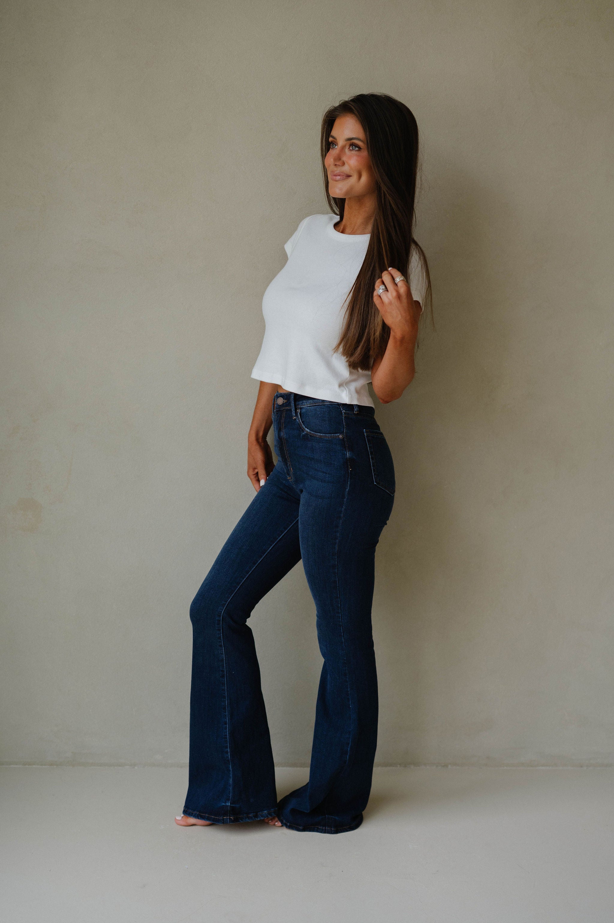 High Rise Flared Jeans-Dark