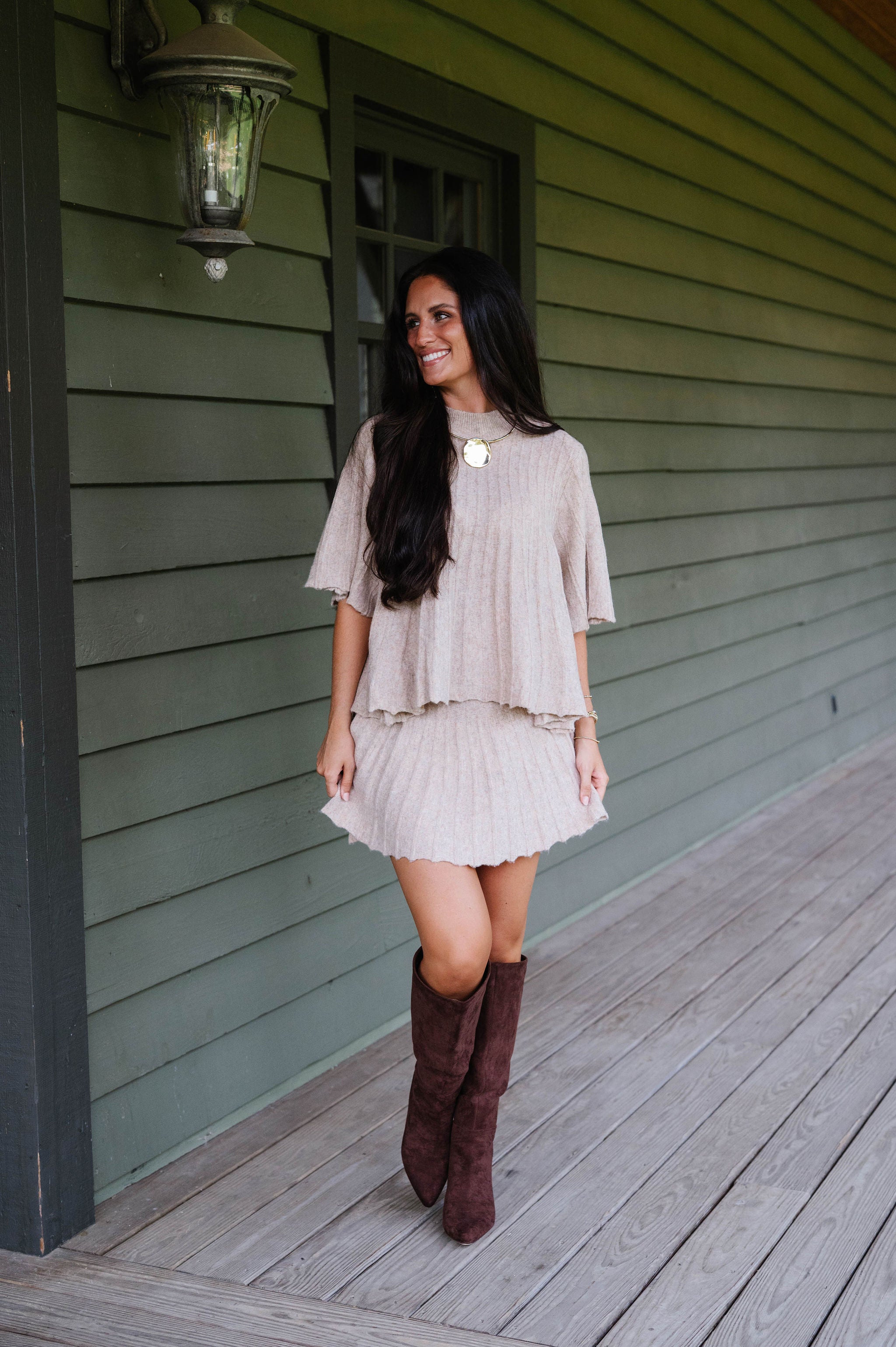 Serena Knit Skirt Set-Beige