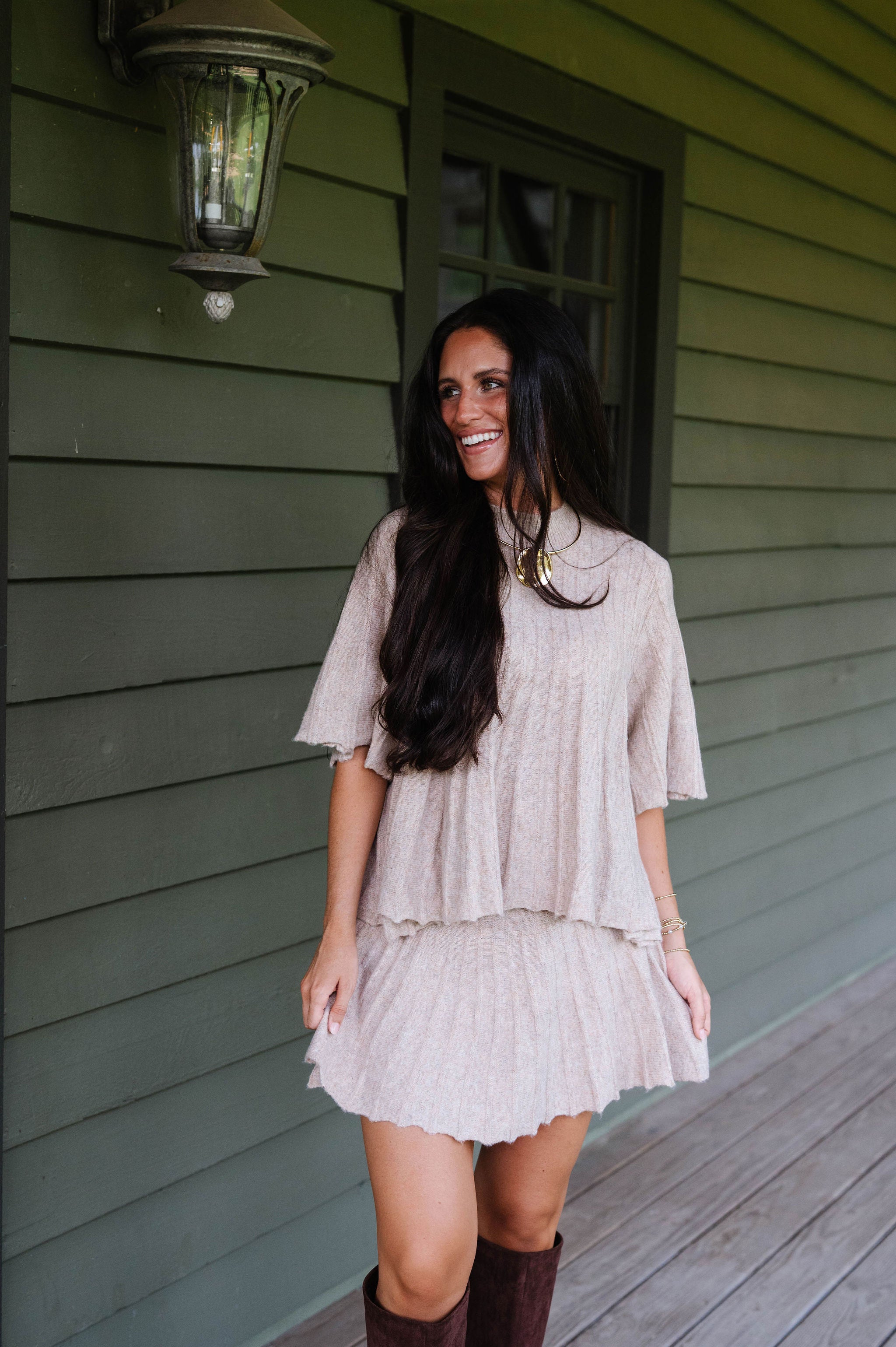 Serena Knit Skirt Set-Beige